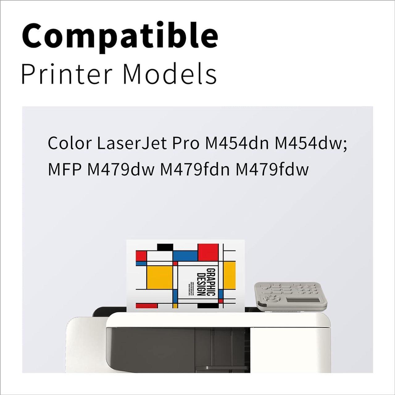 Alt view image 4 of 6 - 414A Toner Cartridges 4-Pack with Chip LemeroUexpect Remanufactured Replacement  414A 414X W2020A Toner Set for MFP M479fdw Pro M454dw M479fdn M479 M454dn Printer Black Cyan Magenta Yellow