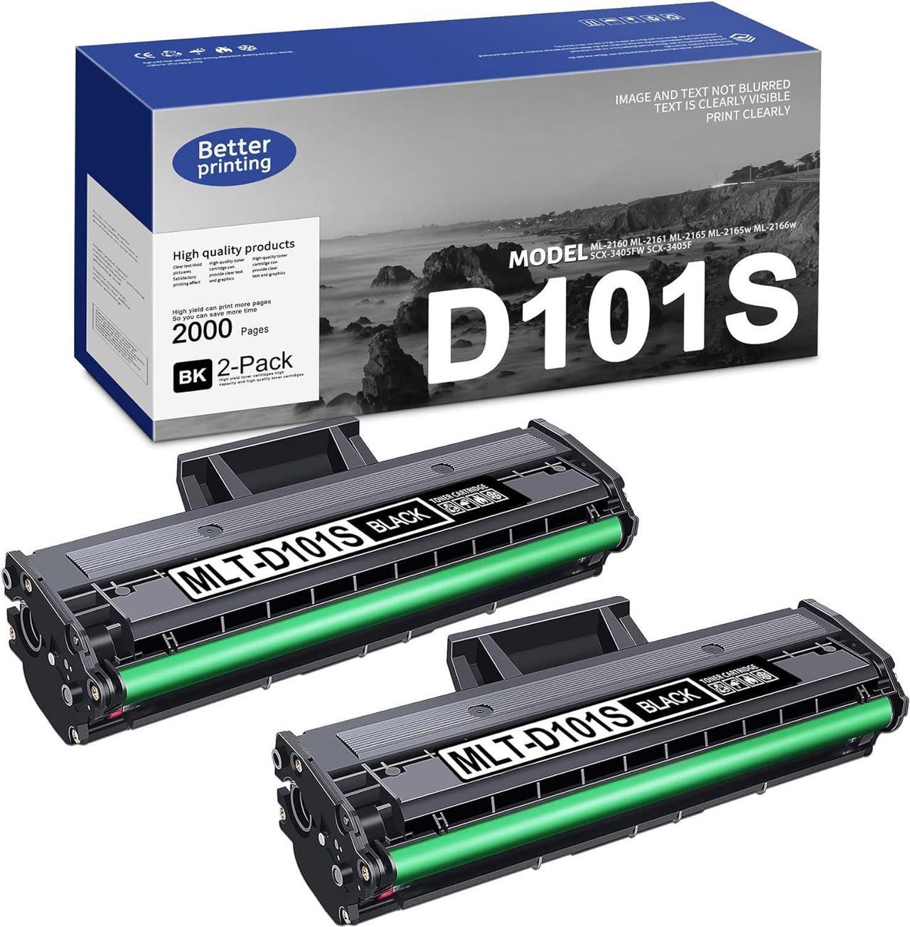 D101S MLT-D101S Black Toner Cartridge - Replacement for Samsung SCX-3405W Toner ML-2160 ML-2161 ML-2165 ML-2165w ML-2166w SCX-3400 SCX-3400F SCX-3400FW SCX-3405 SCX-3405FW SCX-3405F Printer, 2 Pack