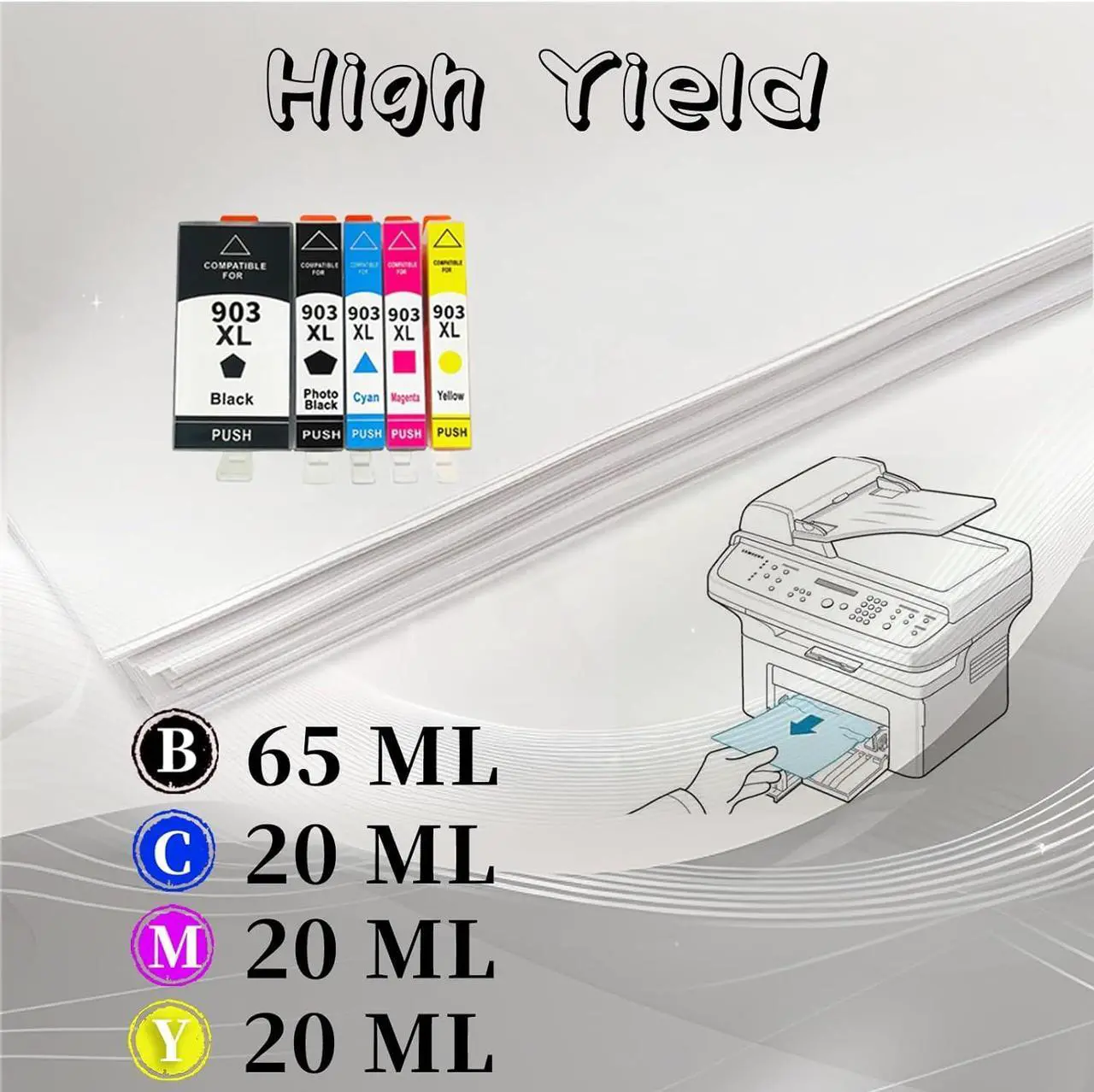 Alt view image 3 of 7 - 903XL Ink Cartridge  High Yield Replacement Pack,Compatible for OfficeJet 6950 6960 All-in-One for OfficeJet Pro 6960 6961 6963 6964 6965 6966 6968 6970 Printe 1 Set