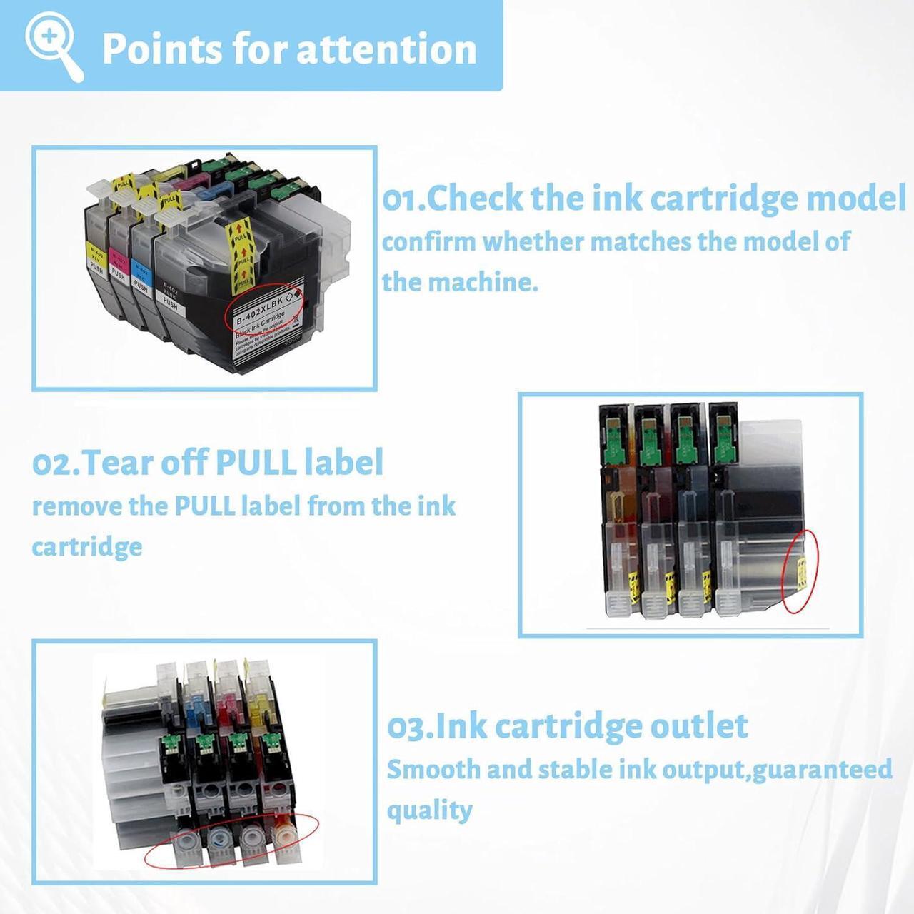 Alt view image 5 of 7 - Ink Cartridge for Brother LC402XL High Yield,Compatible J5340DW J6740DW J6540DW J6940DW Printer Page Yield Up to 3000 Pages Black,1500 Pages Color Combo Pack