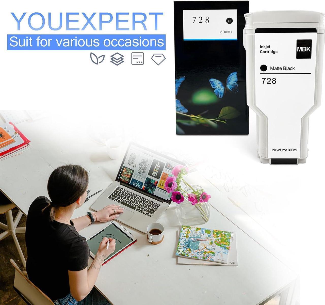 Alt view image 6 of 7 - YOUEXPERT Compatible Ink Cartridge Replacement  728 Matte Black 300ml Pigment F9J68A for DesignJet T730 36-in Printer DesignJet T830 24-in MFP T830 36-in MFP (1 Pack, Matte Black)