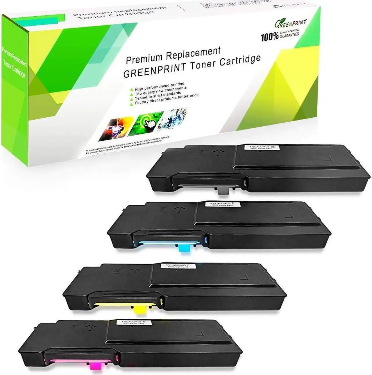 Main image of 4 Color Remanufactured Toner Cartridges C400 C405Extra High Yield GREENPRINT for Xerox C400 C400n C400dn C405 C405n C405dn MFP 10500 Pages for Black, 8000 Pages for Cyan Magenta and Yellow
