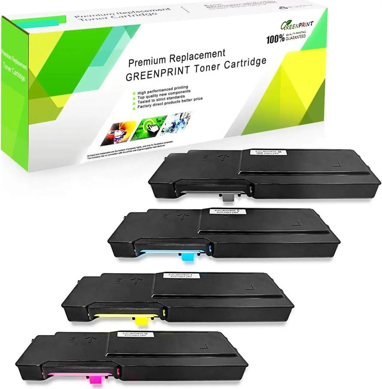 Alt view image 6 of 6 - 4 Color Remanufactured Toner Cartridges C400 C405Extra High Yield GREENPRINT for Xerox C400 C400n C400dn C405 C405n C405dn MFP 10500 Pages for Black, 8000 Pages for Cyan Magenta and Yellow