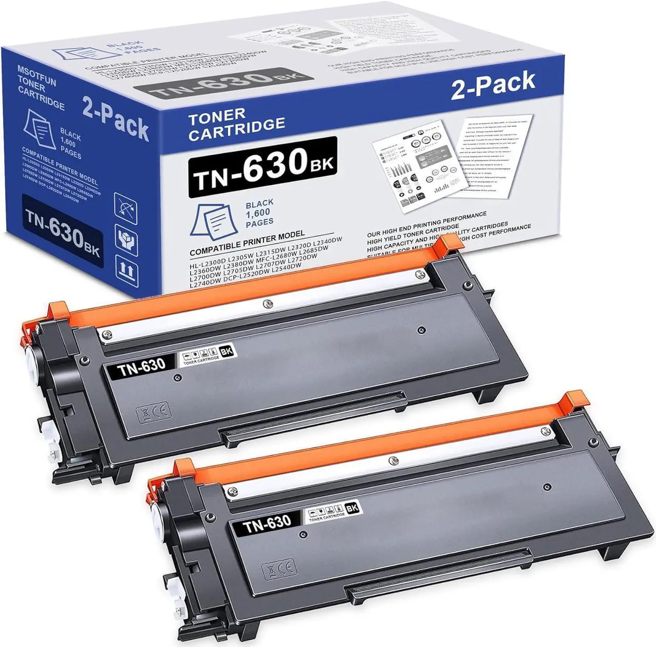 Main image of TN-630 TN630 Toner Cartridge MSOTFUN Replacement for Brother TN630 TN-660 for HL-L2300D L2305W L2340DW L2360DW L2320D MFC-L2700DW L2707DW L2740DW DCP-L2540DW Printer(2Pack Black) up to 1,600 Pages
