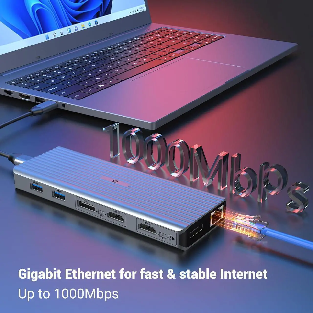 Alt view image 5 of 7 - 11 in 1 Docking Station, USB C HUB Dual 4K@60Hz Video Outputs Dual Monitor,(3 USB 3.1 10 Gb/s, 2 HDMI, 2 DP, 100W PD, Gigabit Ethernet & Audio) for Windows,M1 Macs Air/Pro