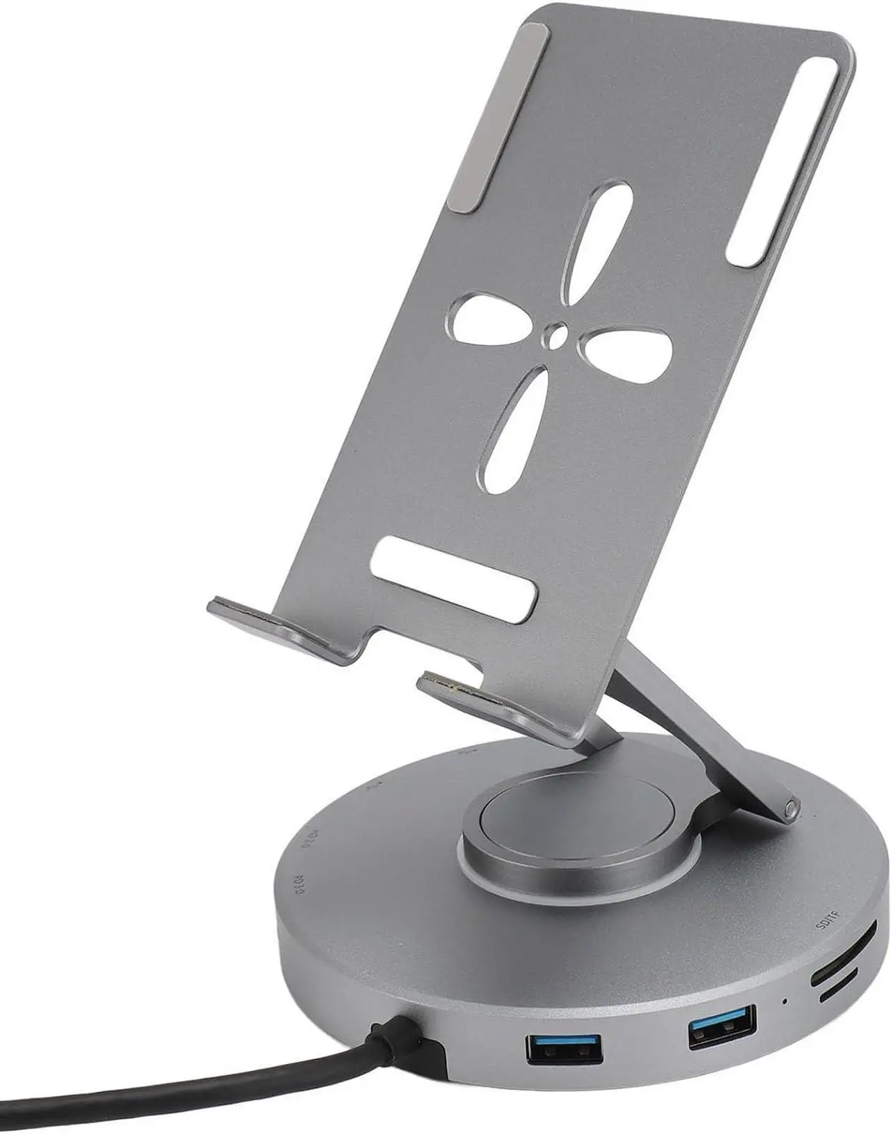 Main image of 10 in 1 USB C HUB Stand, 360° Rotatable Laptop Docking Station with Phone Tablet Stand, Foldable Phone Holder with USB C Hub - 4k USB C USB 2.0 3.0 100W PD 3.5mm Jack Slot