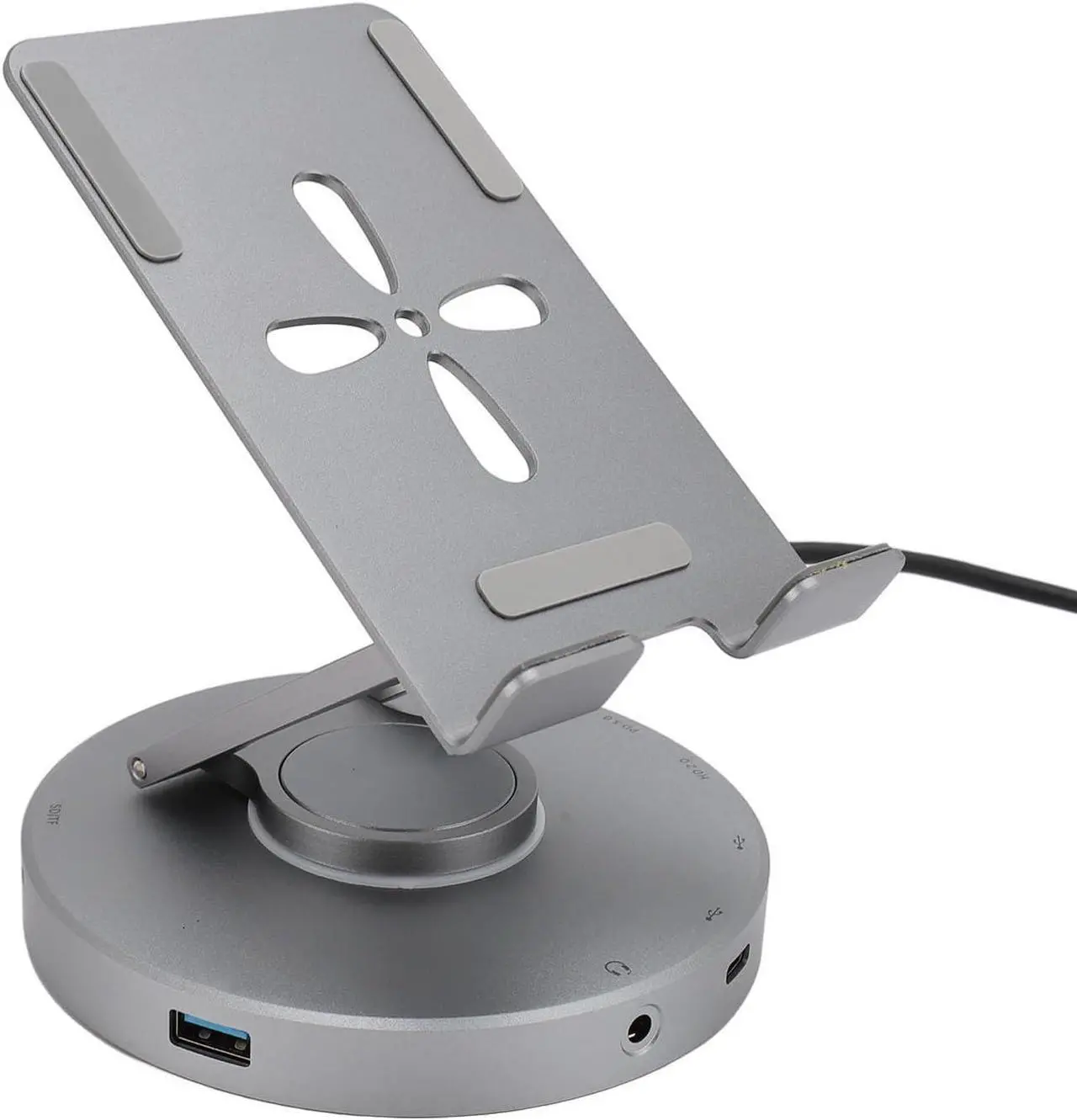 Alt view image 7 of 7 - 10 in 1 USB C HUB Stand, 360° Rotatable Laptop Docking Station with Phone Tablet Stand, Foldable Phone Holder with USB C Hub - 4k USB C USB 2.0 3.0 100W PD 3.5mm Jack Slot