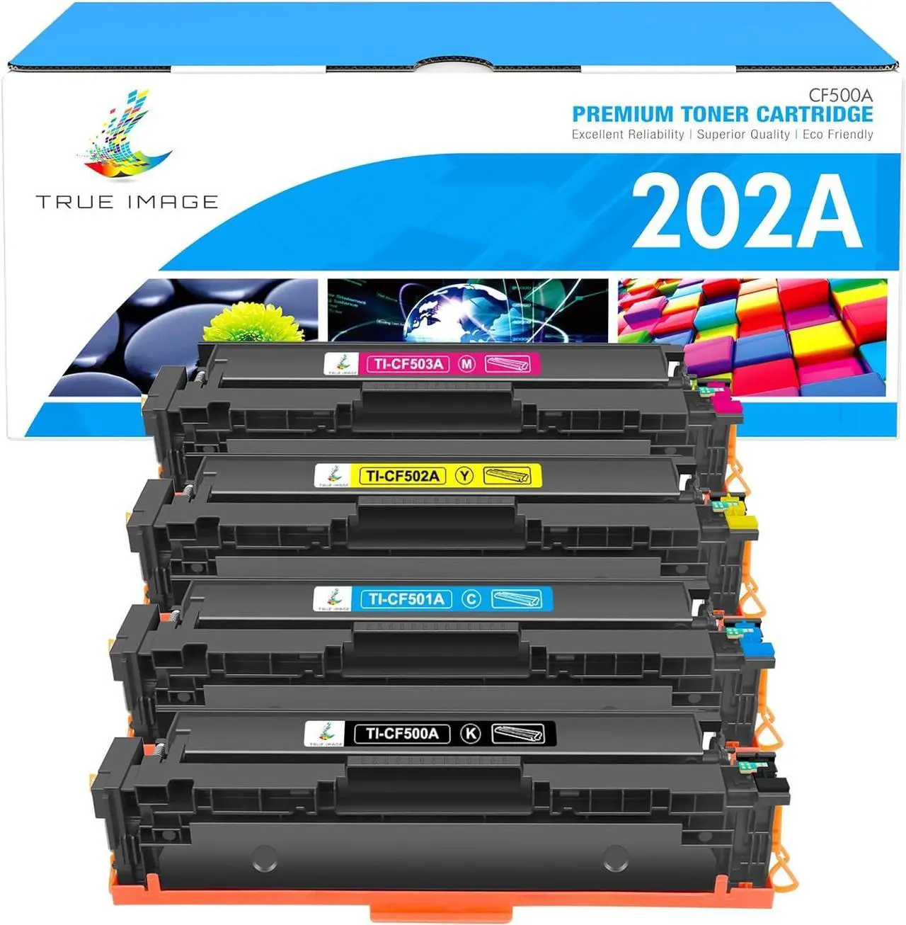 Main image of TRUE IMAGE Compatible Toner Cartridge Replacement for HP 202A CF500A 202X M281fdw Color Laserjet Pro MFP M281fdw M281cdw M254dw M281fdn M254 M281 202 Toner Printer (Black Cyan Yellow Magenta, 4-Pack)