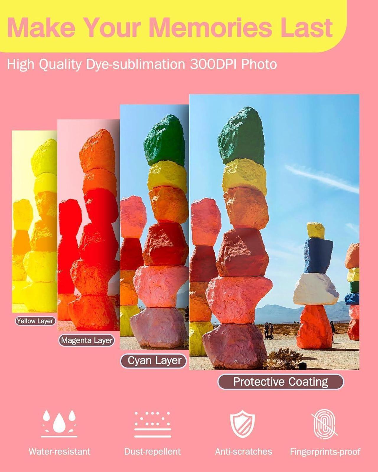 Alt view image 2 of 7 - HPRT CP2100 Portable Photo Printer for iPhone & Android, 2.1x3.4 Mini Instant Color Printer, Bluetooth 5.0, Type-C Charging, Dye-Sublimation Tech, Initial 10 Sheets Included, Pink