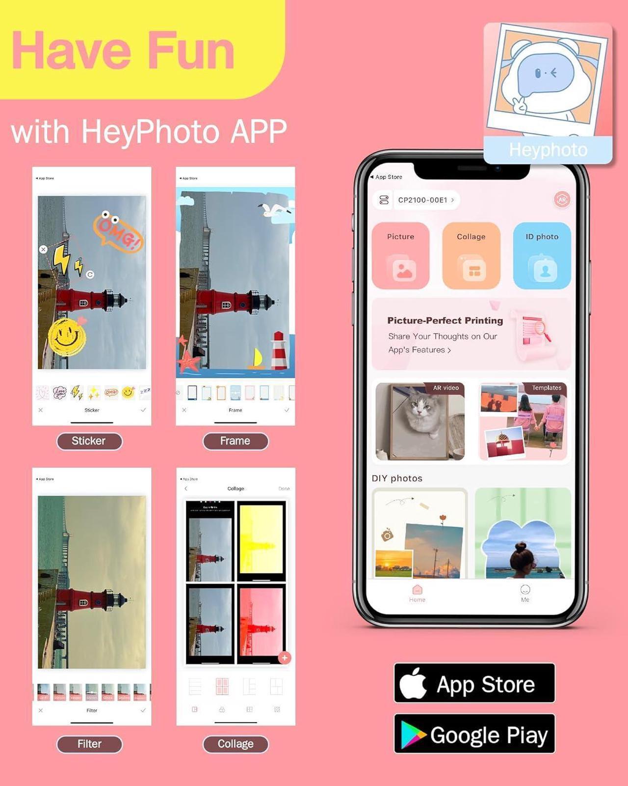 Alt view image 5 of 7 - HPRT CP2100 Portable Photo Printer for iPhone & Android, 2.1x3.4 Mini Instant Color Printer, Bluetooth 5.0, Type-C Charging, Dye-Sublimation Tech, Initial 10 Sheets Included, Pink