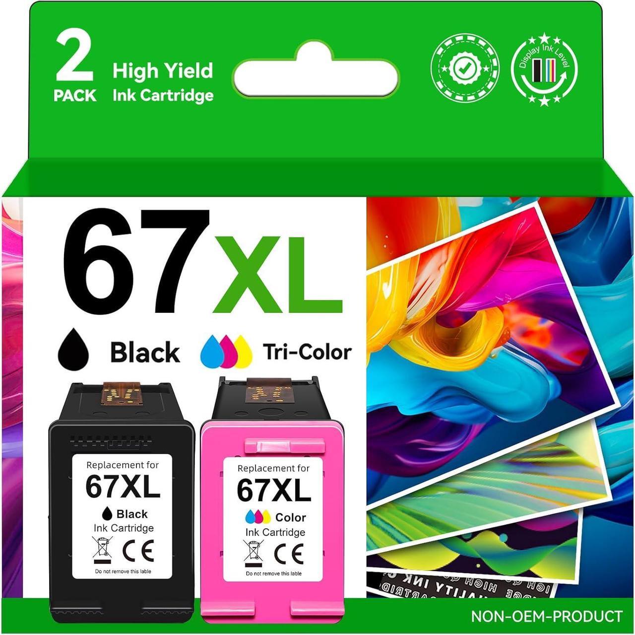 Main image of 67XL Black/Tri-Color Ink Cartridges Combo Pack  Ink 67 Works for DeskJet 4155e 2734e 4100e 2855e 4255e 2700 2755e 2700e Envy 6055e 6000 6455e 6400 Printer