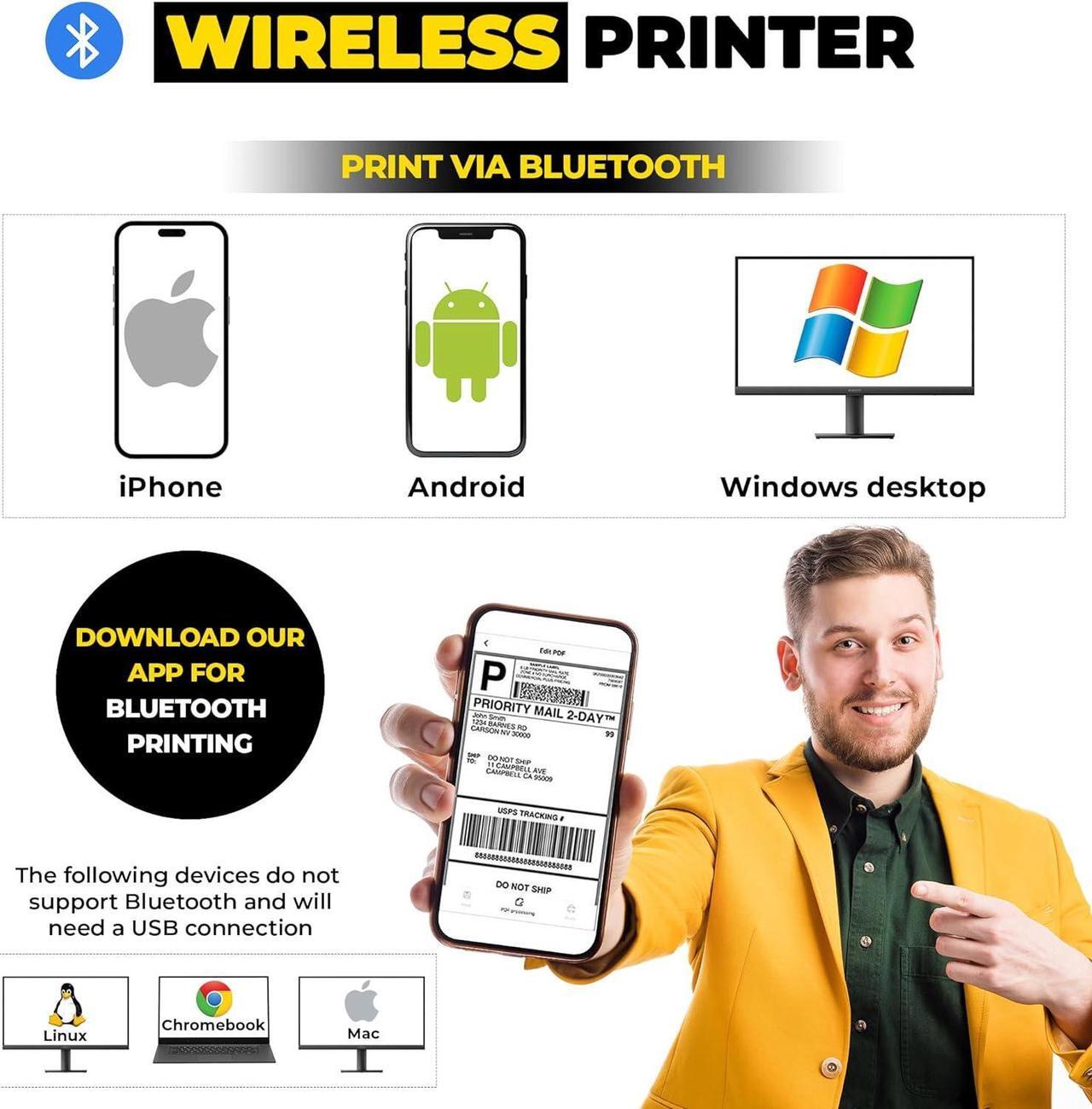Alt view image 3 of 7 - Label Printer, Bluetooth Thermal Printer, 4x6 Shipping Label Printer, Thermal Label Printer Desktop or Phone, Compatible with iPhone, Android, Windows, Mac, Chromebook, Amazon, Ebay, UPS.USPS