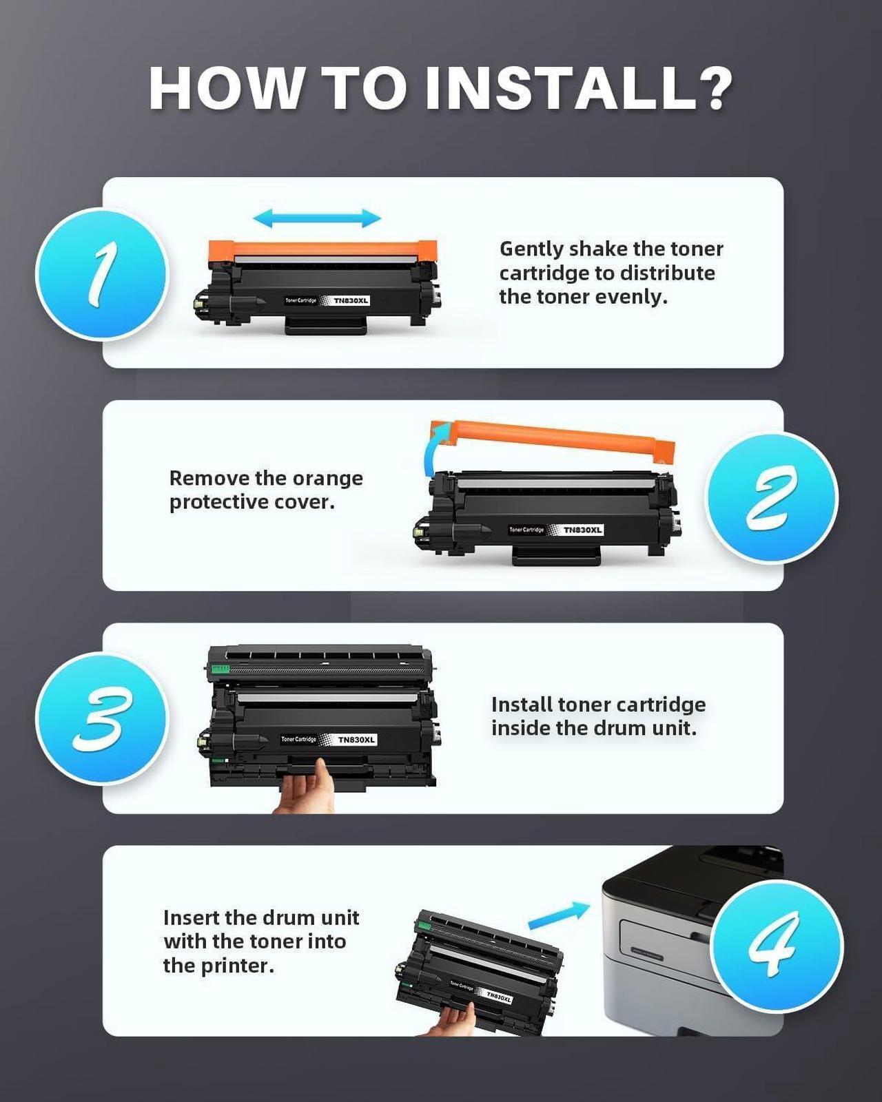 Alt view image 6 of 7 - TN830XL Toner Cartridges Compatible Replacement for Brother TN830XL TN-830 TN830 Black Toner Cartridge for HL-L2460DW HL-L2405W HL-L2400D HL-L2465DW HL-L2480DW DCP-L2640DW MFC-L2820DW Printer (2-Pack)