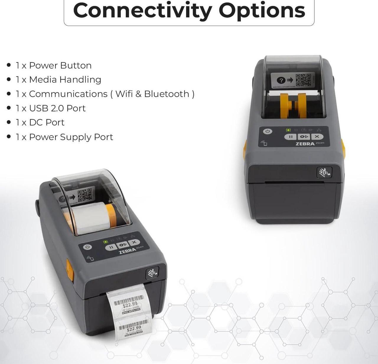Alt view image 3 of 7 - ZD411 (ZD410 Replacement) ZD4A022-D01M00EZ Zebra Label Printer - Direct Thermal Label Printer with USB Host and Modular Connectivity, Includes Power Adapter + USB 2.0 Cable + Microfiber Cloth