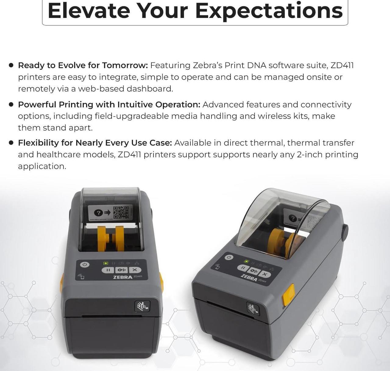 Alt view image 7 of 7 - ZD411 (ZD410 Replacement) ZD4A022-D01M00EZ Zebra Label Printer - Direct Thermal Label Printer with USB Host and Modular Connectivity, Includes Power Adapter + USB 2.0 Cable + Microfiber Cloth