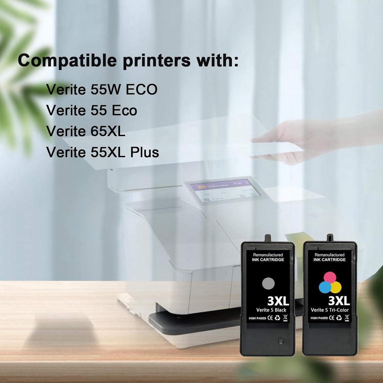 Alt view image 3 of 5 - High Capacity 3XL Verite 5 Replacement Ink Cartridge ReManufactured for Kodak Verite 5 V50 V55 V55W Eco V55 Plus, V60 Eco 640 Eco 64 Series, V65 Eco, V65 Plus (1 Black/1 Tri-Color, Combo)
