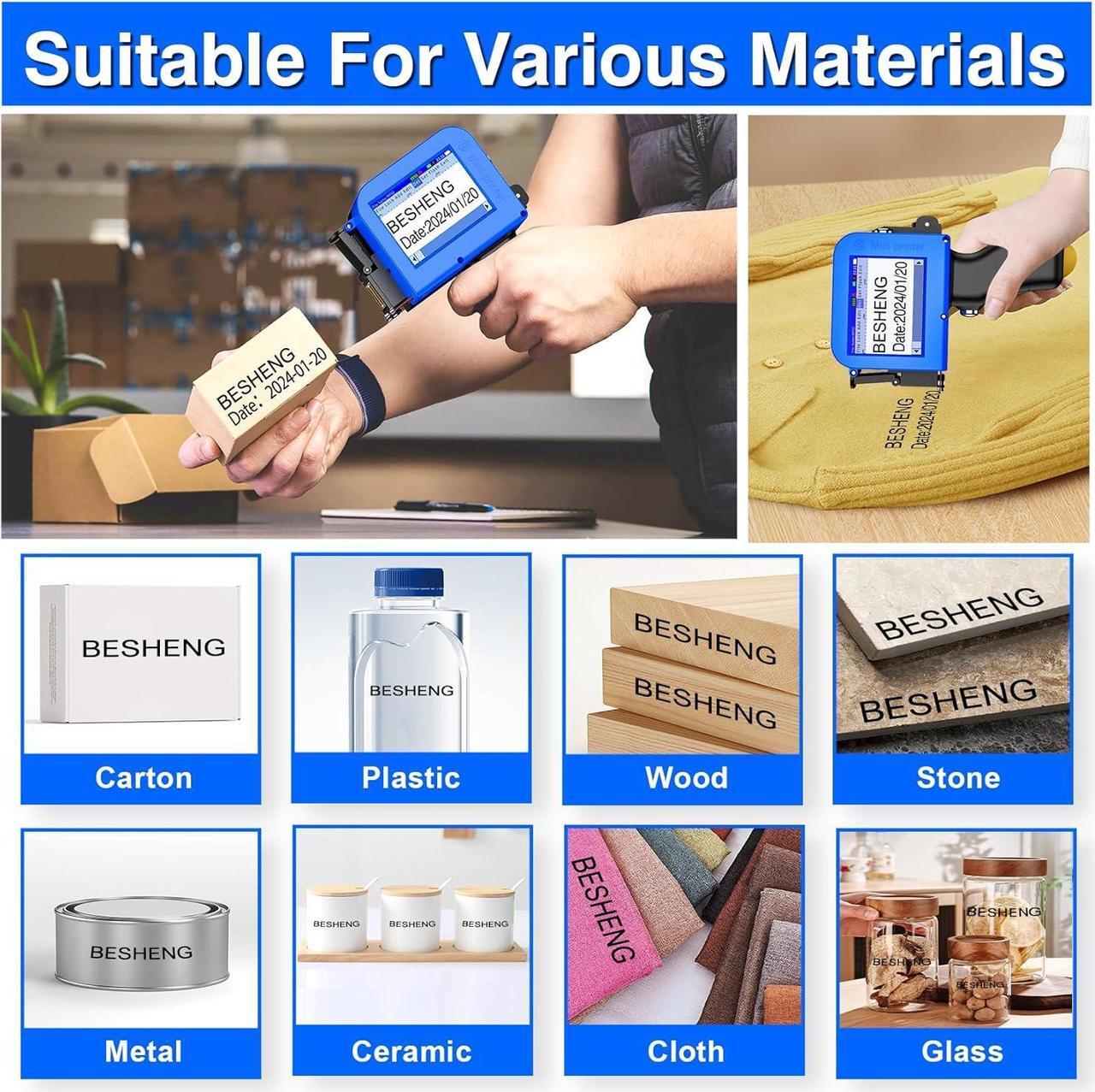 Alt view image 2 of 6 - Mini Handheld Inkjet Printer, Handheld Printer Portable with 42ml Fast-Drying Solvent Ink Handheld Inkjet Printer Gun for Date/Batch/QRcode/Barcode Handheld Printer for Any Surface (MP10, 0.5inch)