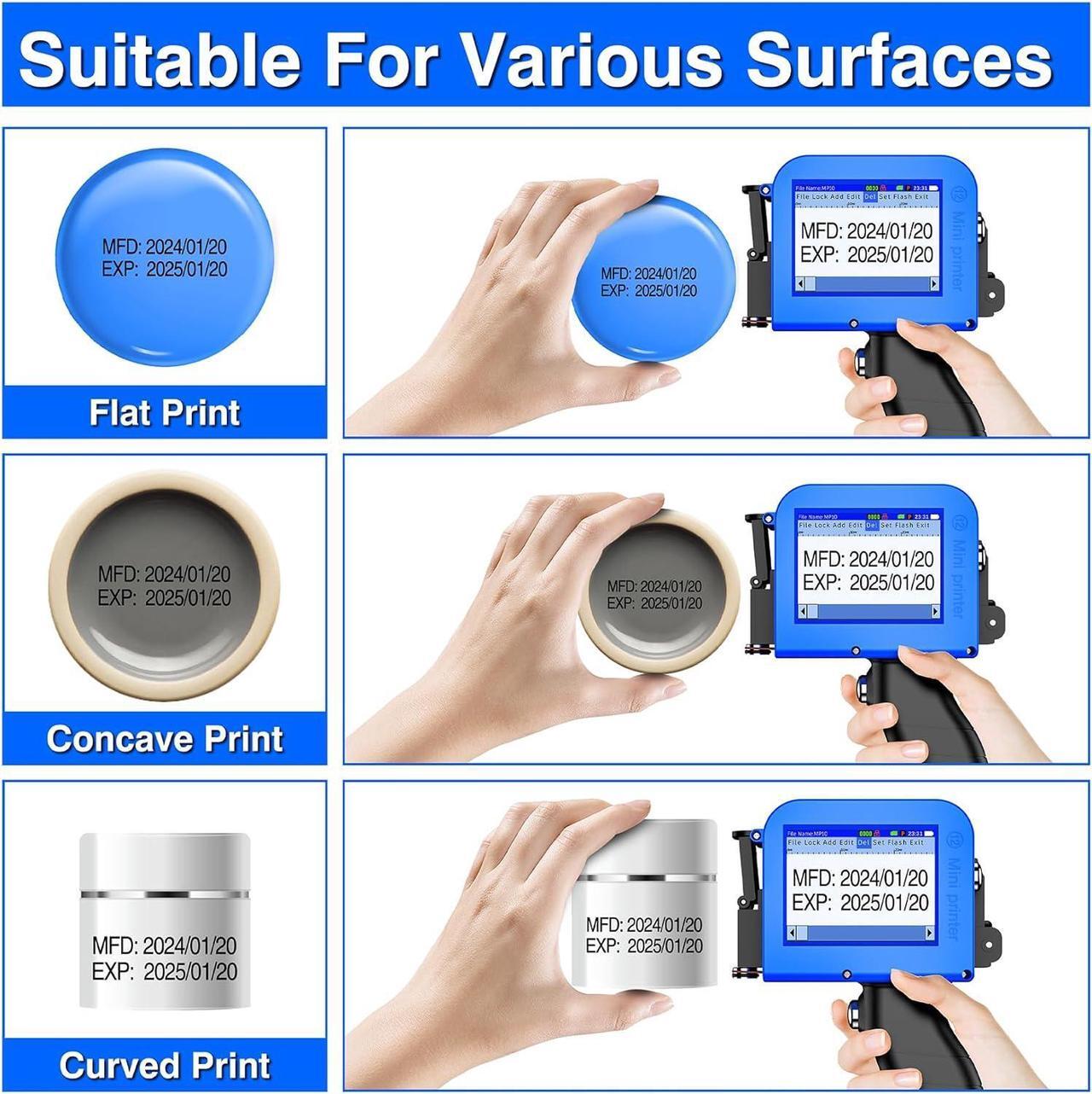Alt view image 3 of 6 - Mini Handheld Inkjet Printer, Handheld Printer Portable with 42ml Fast-Drying Solvent Ink Handheld Inkjet Printer Gun for Date/Batch/QRcode/Barcode Handheld Printer for Any Surface (MP10, 0.5inch)