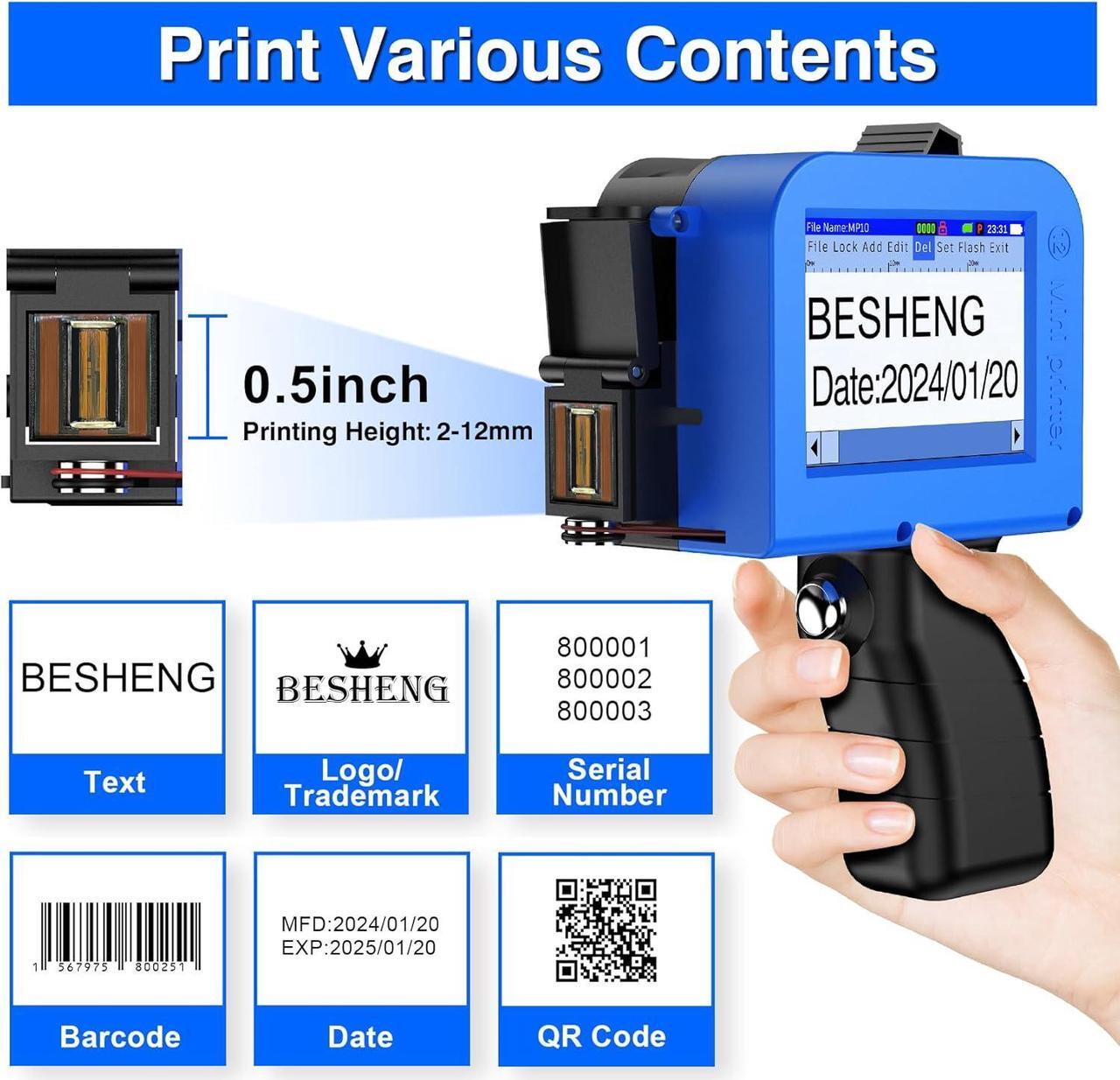 Alt view image 4 of 6 - Mini Handheld Inkjet Printer, Handheld Printer Portable with 42ml Fast-Drying Solvent Ink Handheld Inkjet Printer Gun for Date/Batch/QRcode/Barcode Handheld Printer for Any Surface (MP10, 0.5inch)