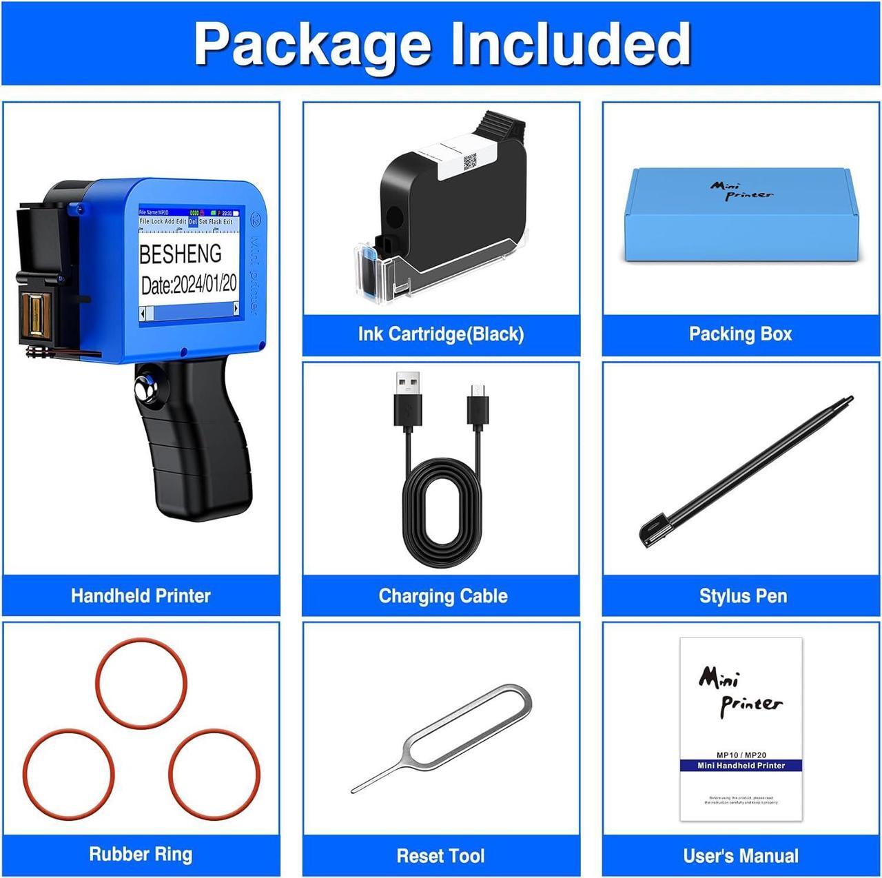 Alt view image 6 of 6 - Mini Handheld Inkjet Printer, Handheld Printer Portable with 42ml Fast-Drying Solvent Ink Handheld Inkjet Printer Gun for Date/Batch/QRcode/Barcode Handheld Printer for Any Surface (MP10, 0.5inch)