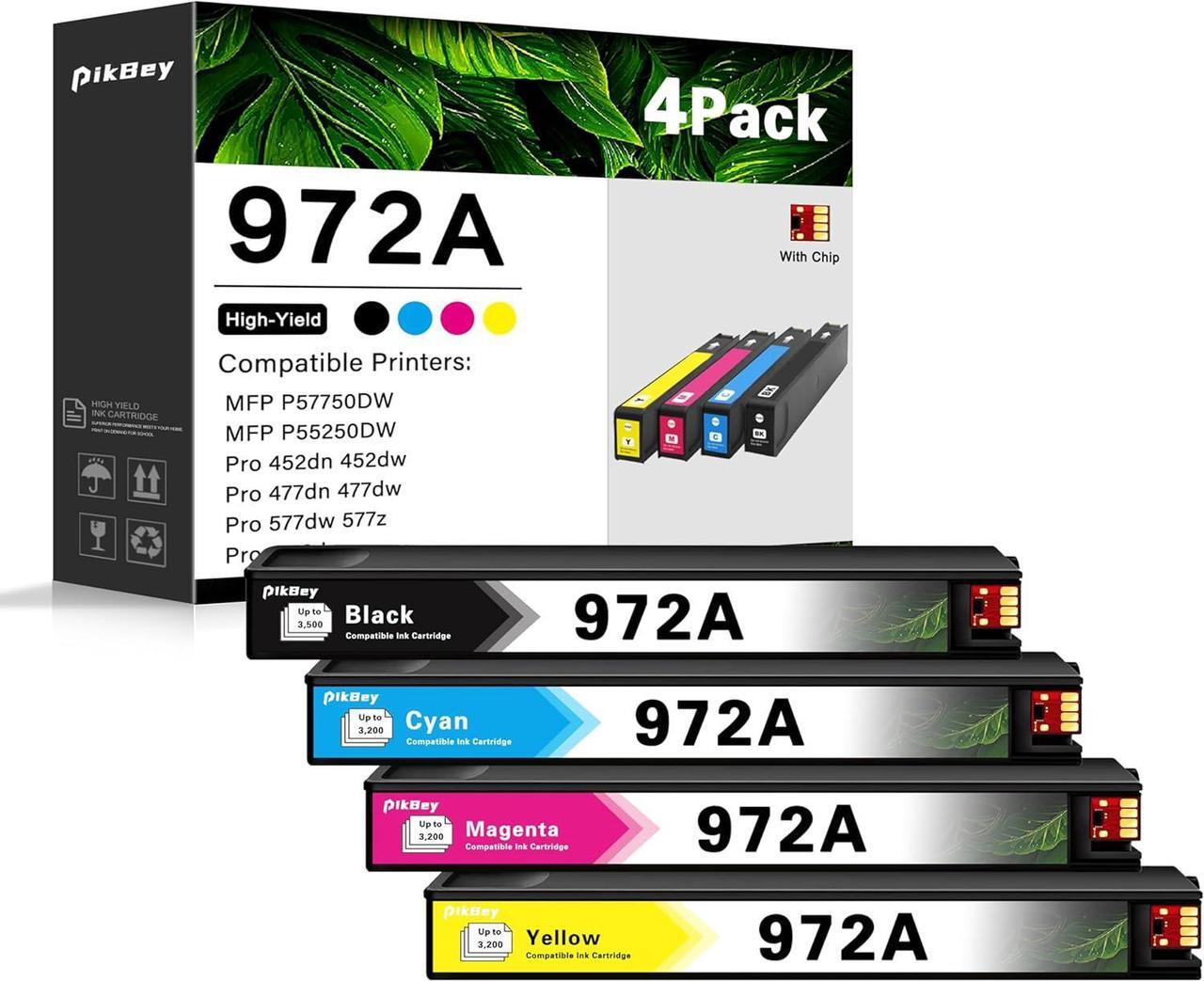 Main image of 972A Ink Cartridges 4-Color Set (Black/Cyan/Magenta/Yellow) Compatible 972 972A Ink Cartridge Replacement  972A Pagewide MFP P57750DW Pro 452dn 452dw 552dw 477dw 577dw Printer