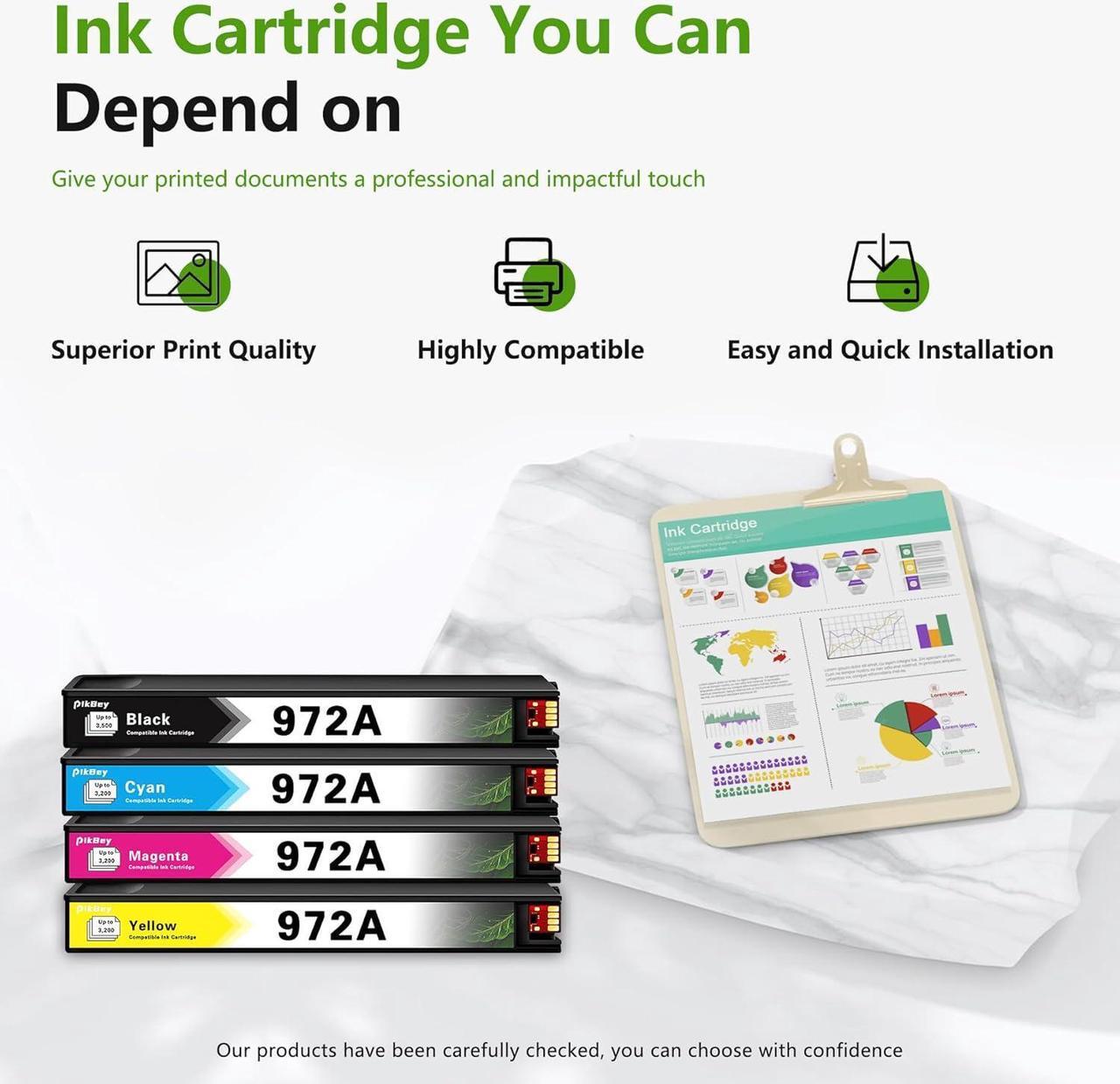 Alt view image 6 of 6 - 972A Ink Cartridges 4-Color Set (Black/Cyan/Magenta/Yellow) Compatible 972 972A Ink Cartridge Replacement  972A Pagewide MFP P57750DW Pro 452dn 452dw 552dw 477dw 577dw Printer
