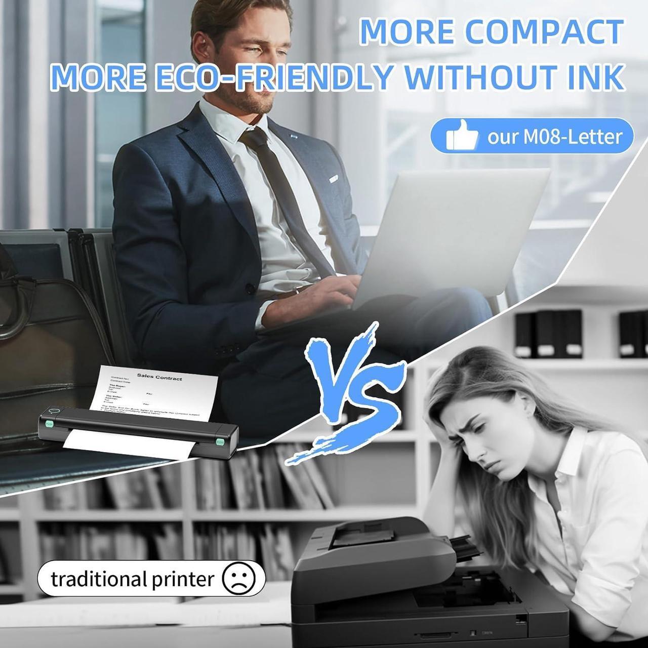 Alt view image 4 of 7 - Portable Printers Wireless for Travel, Inkless Thermal Printer, M08F Bluetooth Mobile Printer Support 8.5" X 11" US Letter, Compatible with Android and iOS & Laptop, Home Use/Office/On The Go
