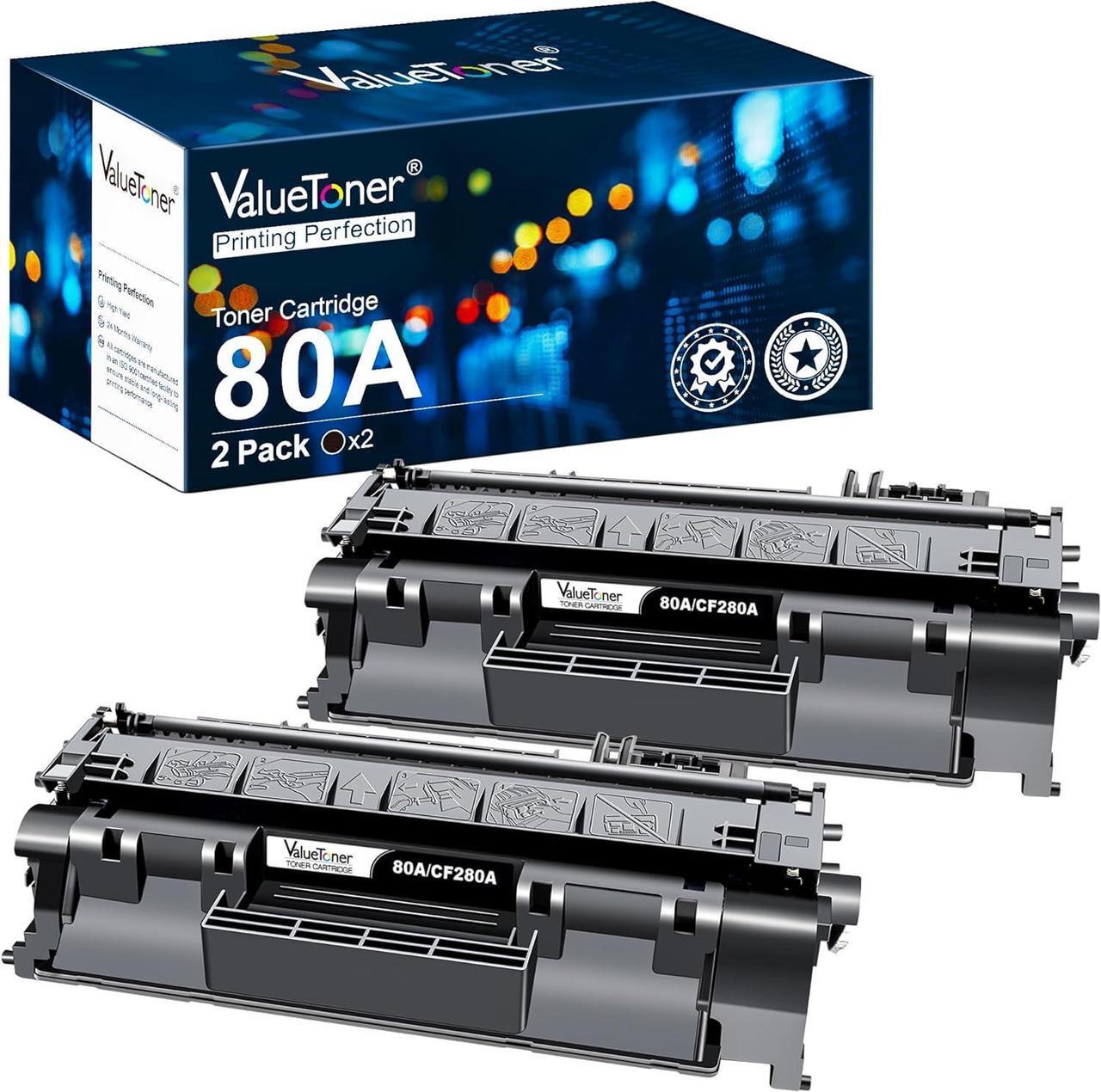 Main image of Valuetoner Compatible 80A Toner Cartridge Replacement   80A Toner Cartridge Black CF280A 80X CF280X   Laserjet Pro M400 401a 401d 401n 401dn M401dw 425dn 425dw Series Printer (2 Pack)