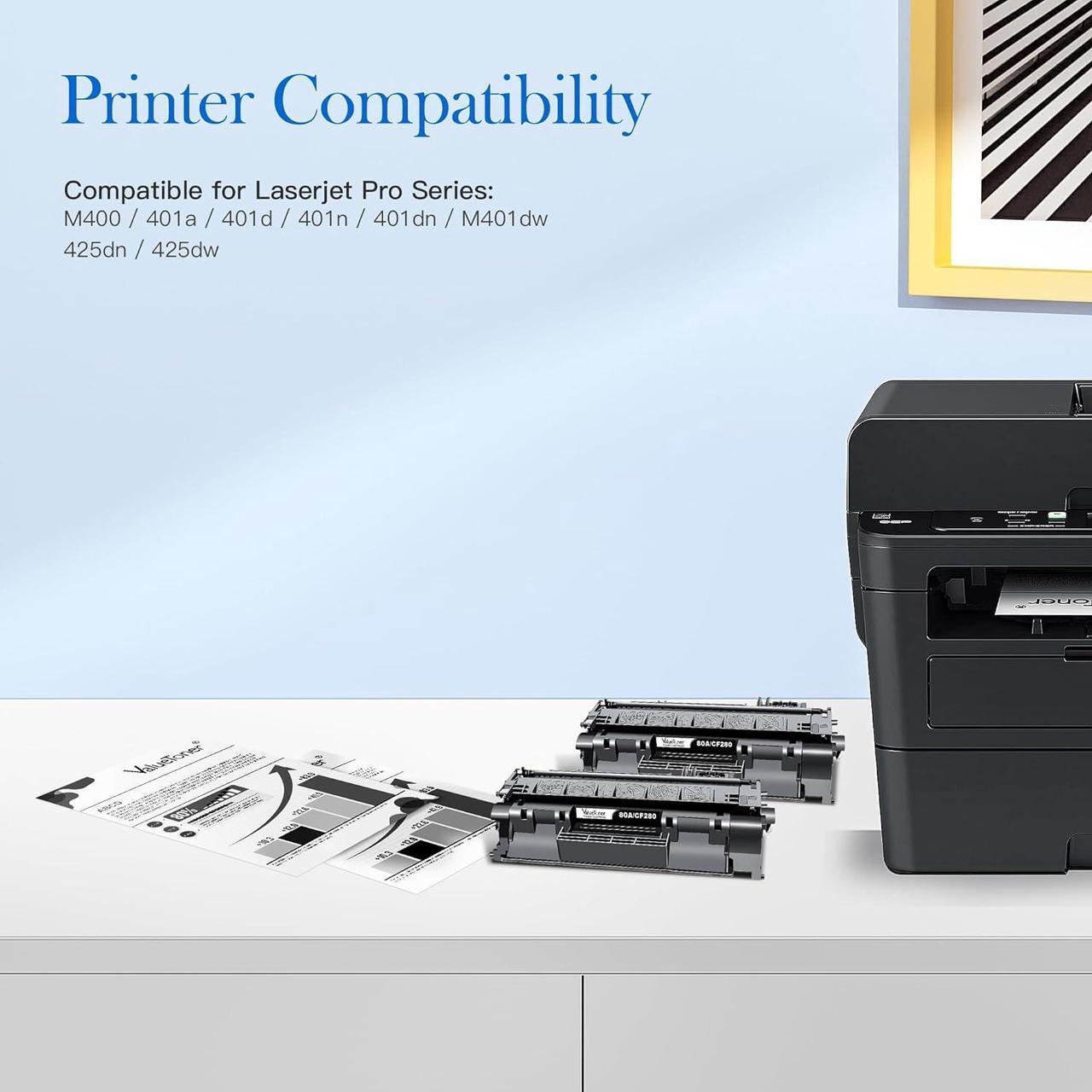Alt view image 2 of 6 - Valuetoner Compatible 80A Toner Cartridge Replacement   80A Toner Cartridge Black CF280A 80X CF280X   Laserjet Pro M400 401a 401d 401n 401dn M401dw 425dn 425dw Series Printer (2 Pack)