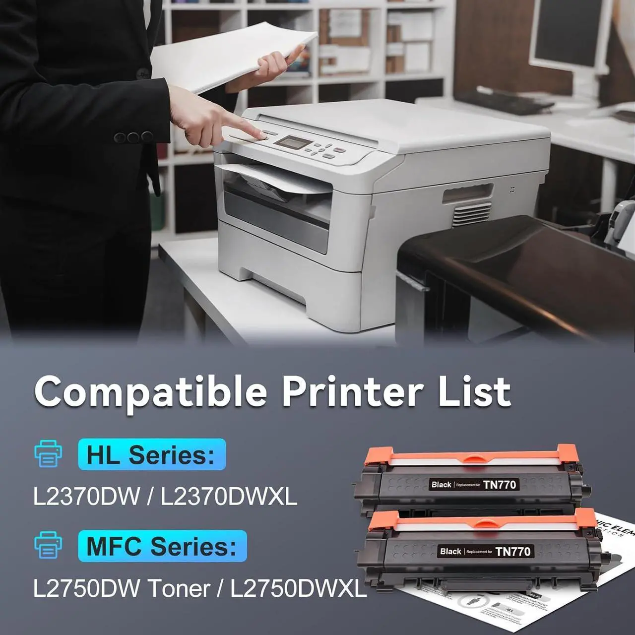 Alt view image 2 of 7 - MYTONER TN-770 TN770 Super High Yield Black Toner Cartridge Remanufactured Replacement for Brother TN 770 TN770 Toner for Brother Printer HL-L2370DW L2370DWXL MFC-L2750DW L2750DWXL 4,500 Page, 2-Pack