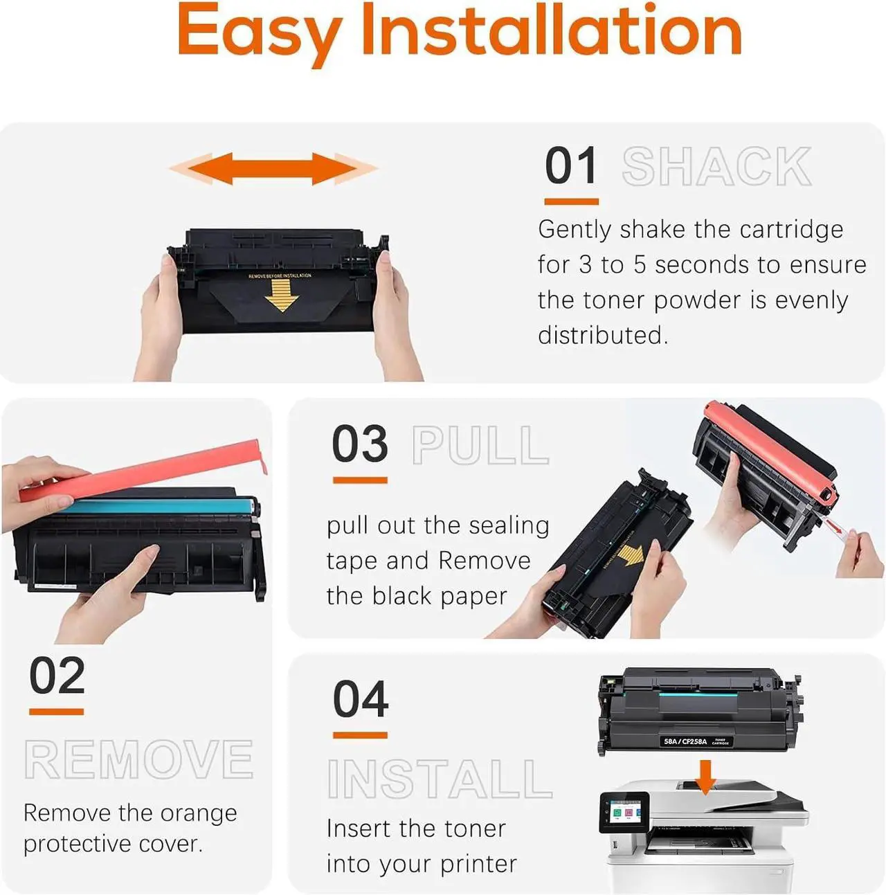 Alt view image 5 of 7 - Compatible Toner Cartridge Replacement   58A CF258A 58X CF258X (with chip) 58A CF258A Toner Cartridge Black for Laserjet Pro MFP M428fdw M404n M428fdn M404dn Printer(2 Black)