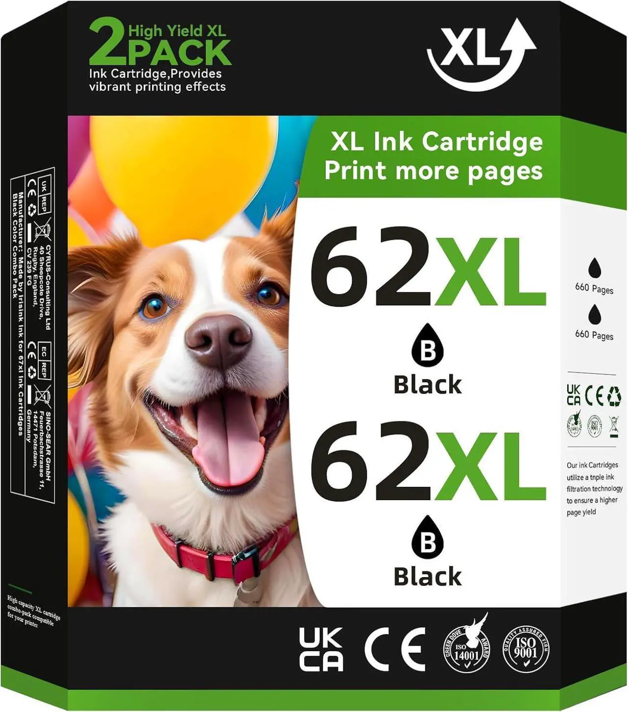 Main image of 62XL Black Ink Cartridge   Ink 62   62XL Ink Cartridge Black Work for Envy 7640 7645 5660 5642 5540 OfficeJet 5745 5746 5740 8045 OfficeJet Mobile 250 200 258 Printer(2 Black)