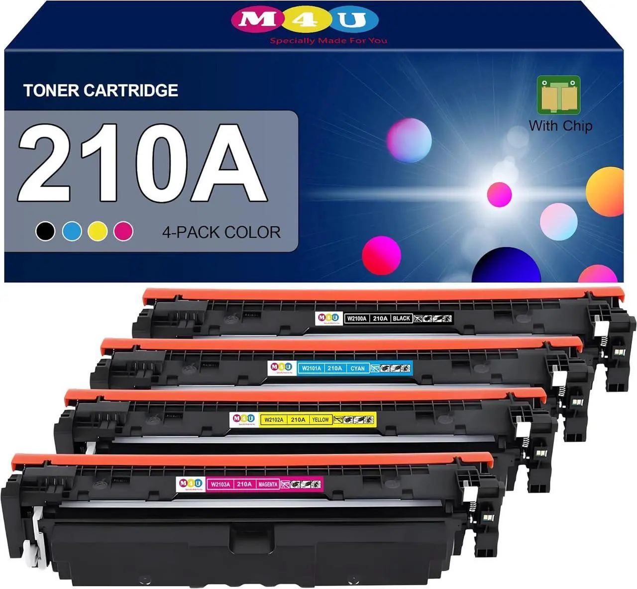 Main image of 210A Toner Cartridges 4 Pack(with Chip) Replacement for 210A 210X Color pro MFP 4301fdw 4301dn 4301dw, Pro 4201dw 4201dn(Black Cyan Yellow Magenta)