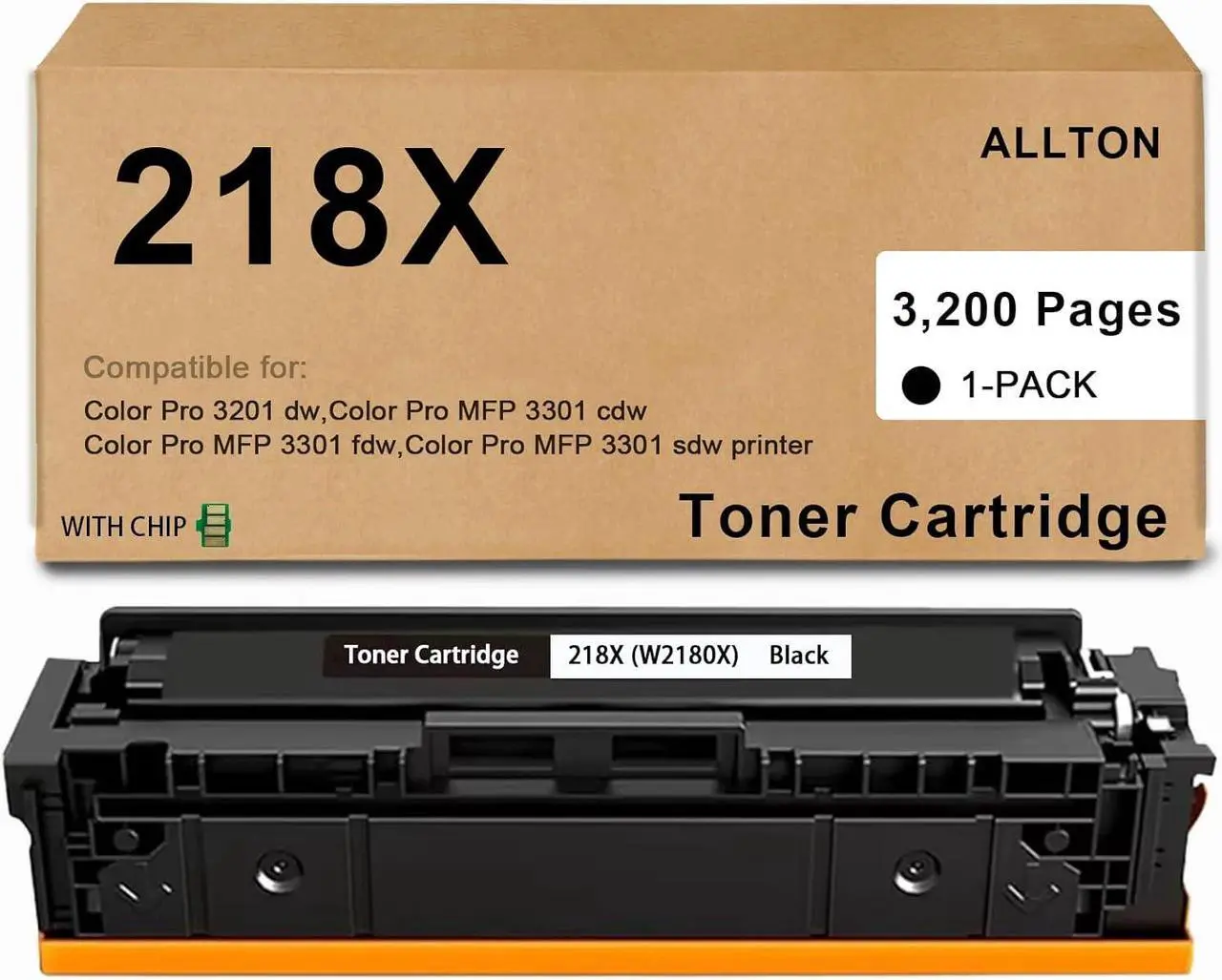 Main image of 218X Black Toner Cartridge with chip W2180X Black high Yield Toner Cartridge Compatible for Color Pro 3201 dw MFP 3301 cdw MFP 3301 fdw MFP 3301 sdw Printer(1-Pack,with Chip)