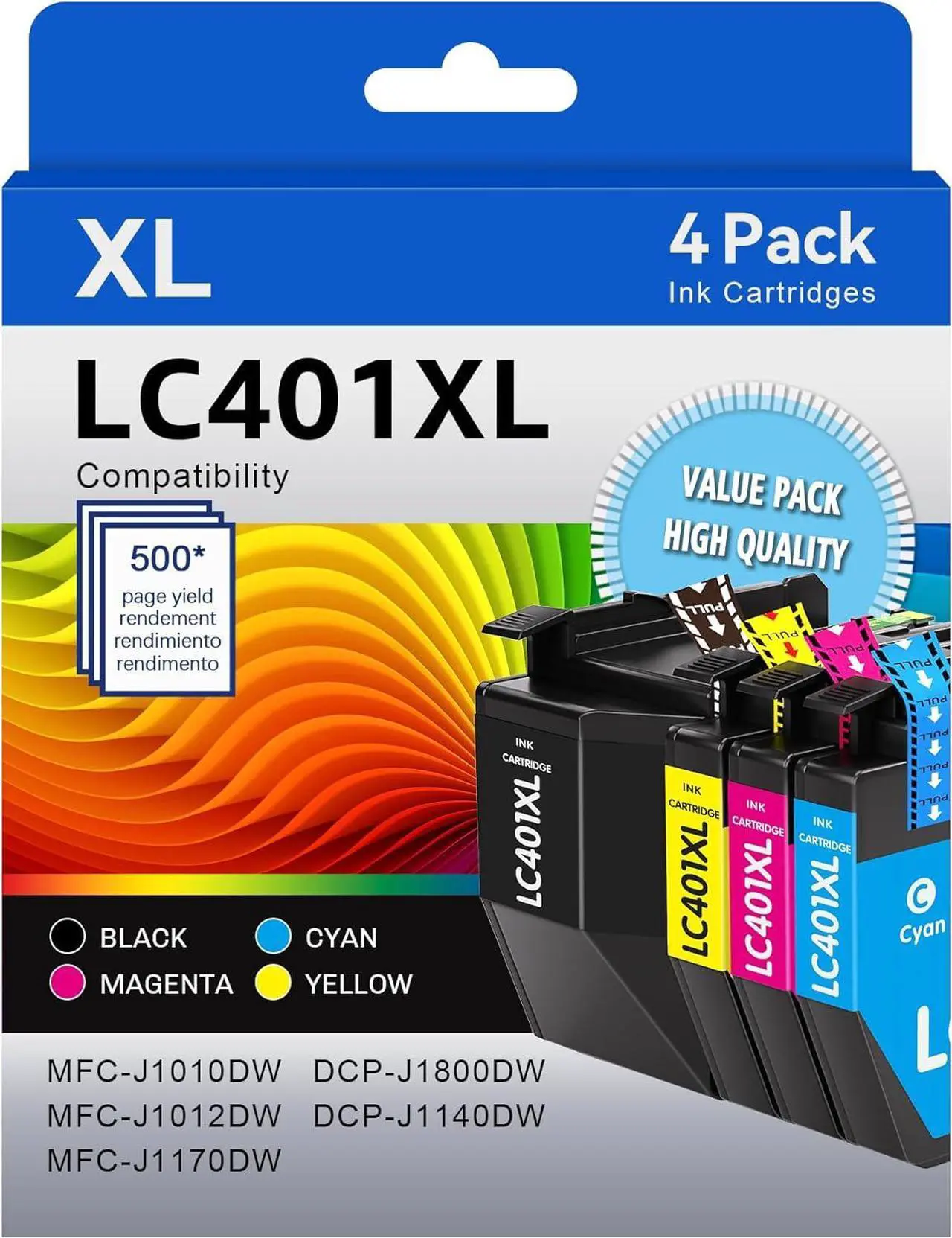 Main image of CMYBabee LC401XL Ink Cartridges for Brother Printer Compatible for Brother LC401 Ink Cartridges Work with Brother MFC-J1010DW MFC-J1012DW MFC-J1170DW DCP-J1800DW DCP-J1140DW Printer (BK,C,M,Y, 4 Pack)