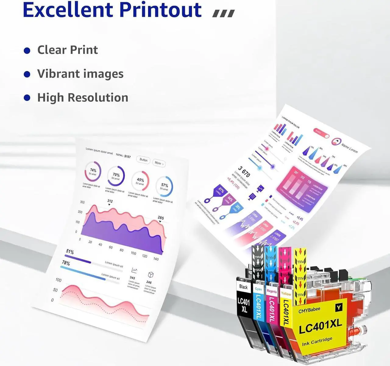 Alt view image 6 of 6 - CMYBabee LC401XL Ink Cartridges for Brother Printer Compatible for Brother LC401 Ink Cartridges Work with Brother MFC-J1010DW MFC-J1012DW MFC-J1170DW DCP-J1800DW DCP-J1140DW Printer (BK,C,M,Y, 4 Pack)