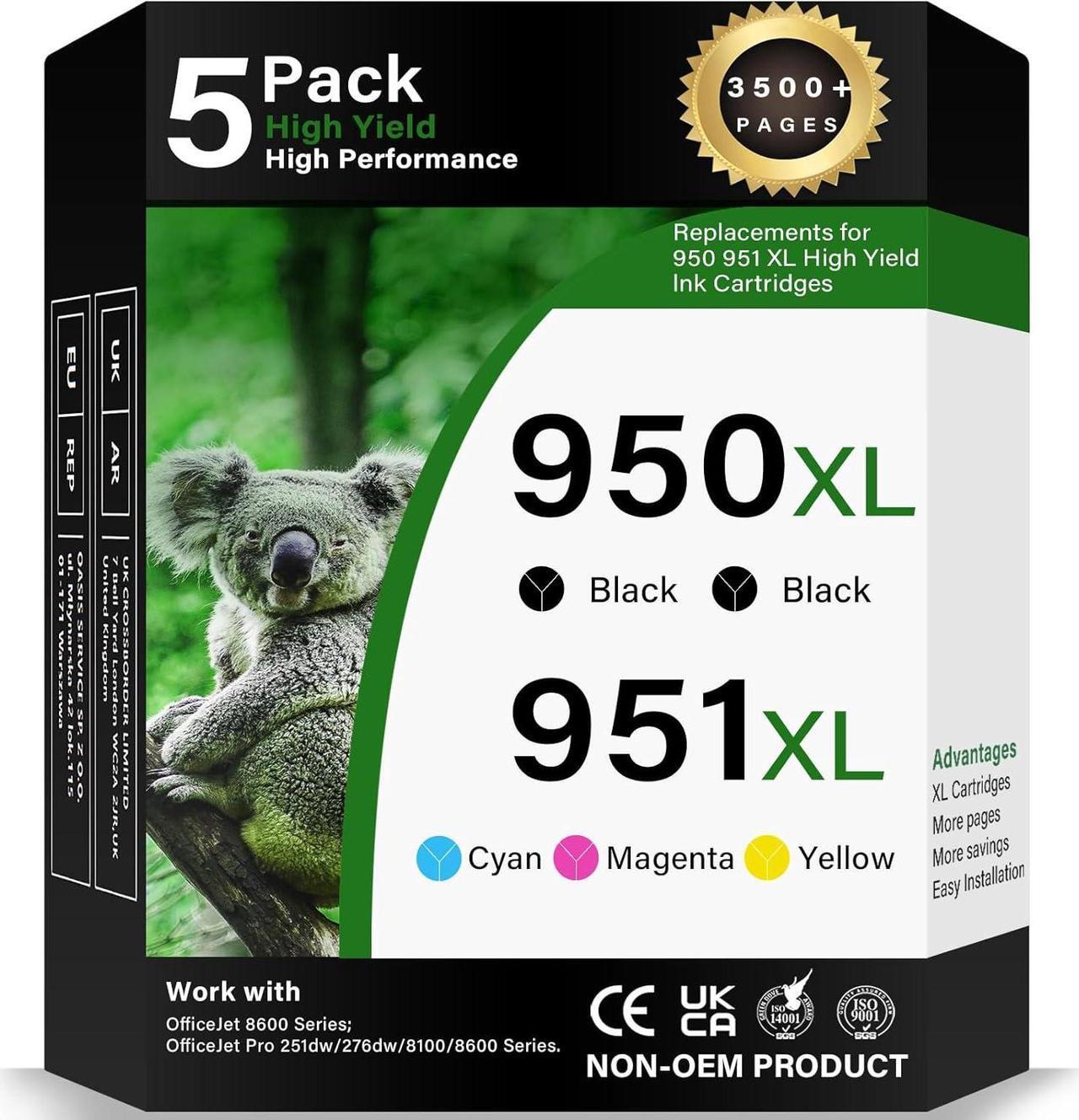 Main image of 950XL 951XL Ink Cartridges Combo Pack for HP Printer Ink 950 951 XL Ink Cartridge (2 Black, Cyan, Magenta, Yellow) 5-Pack Work with HP OfficeJet Pro 8600 8610 8620 8100 8630 8660 8640 8615 76DW 251DW
