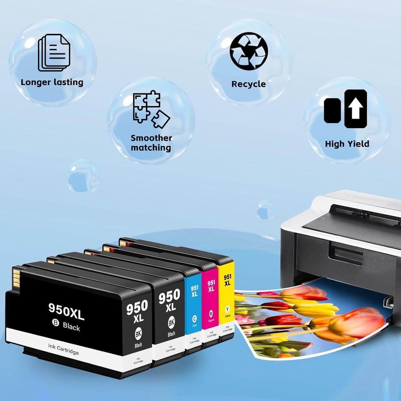 Alt view image 7 of 7 - 950XL 951XL Ink Cartridges Combo Pack for HP Printer Ink 950 951 XL Ink Cartridge (2 Black, Cyan, Magenta, Yellow) 5-Pack Work with HP OfficeJet Pro 8600 8610 8620 8100 8630 8660 8640 8615 76DW 251DW