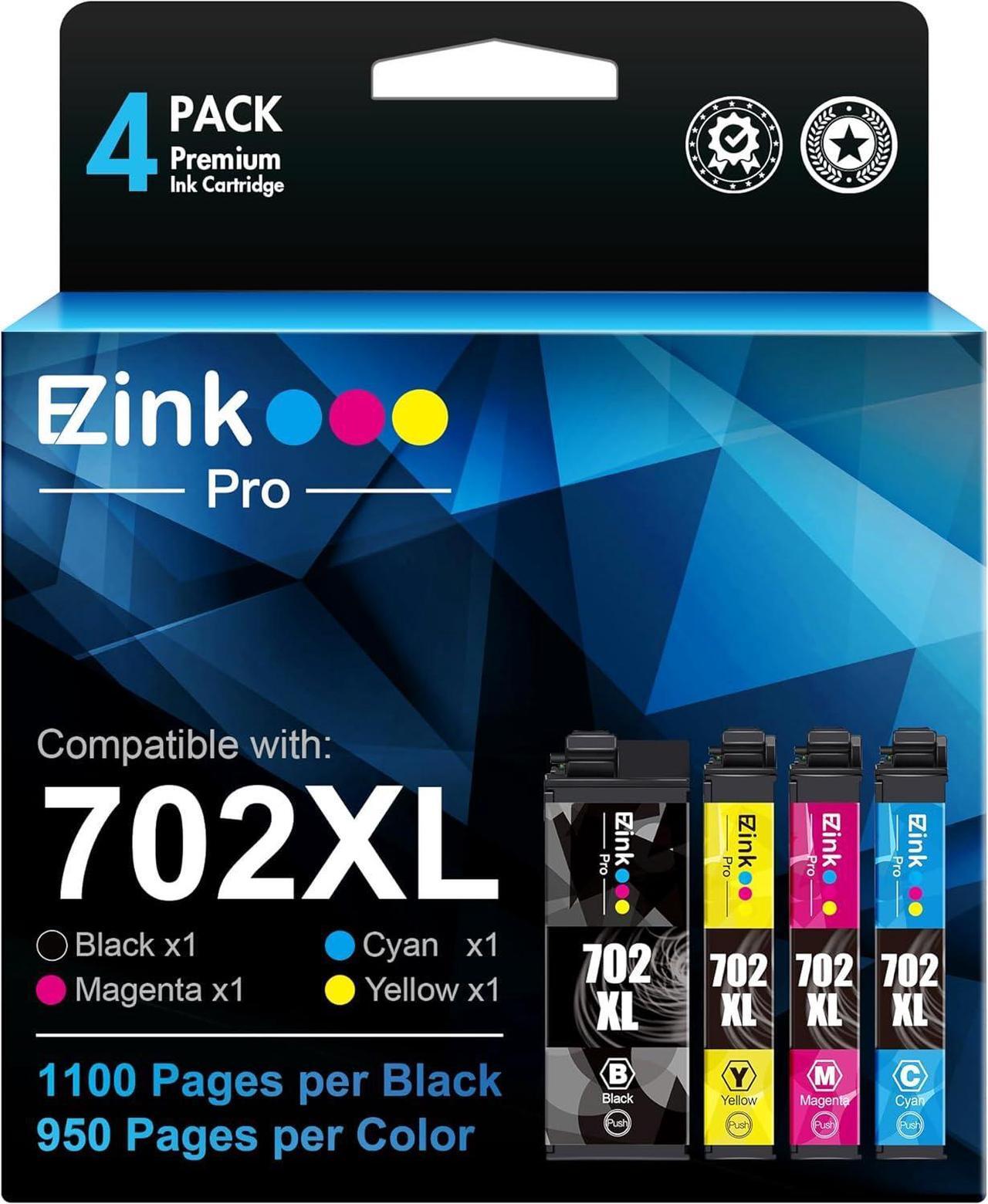 Main image of E-Z Ink Pro Remanufactured Ink Cartridge Replacement for Epson 702XL 702 XL 702 T702 to use with Workforce Pro WF-3720 WF-3730 WF-3733 Printer (1 Large Black, 1 Cyan, 1 Magenta, 1 Yellow, 4 Pack)