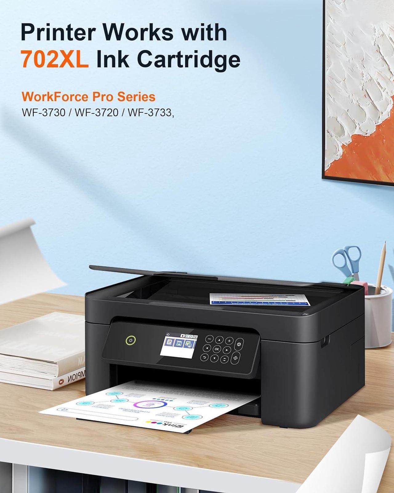 Alt view image 2 of 7 - E-Z Ink Pro Remanufactured Ink Cartridge Replacement for Epson 702XL 702 XL 702 T702 to use with Workforce Pro WF-3720 WF-3730 WF-3733 Printer (1 Large Black, 1 Cyan, 1 Magenta, 1 Yellow, 4 Pack)