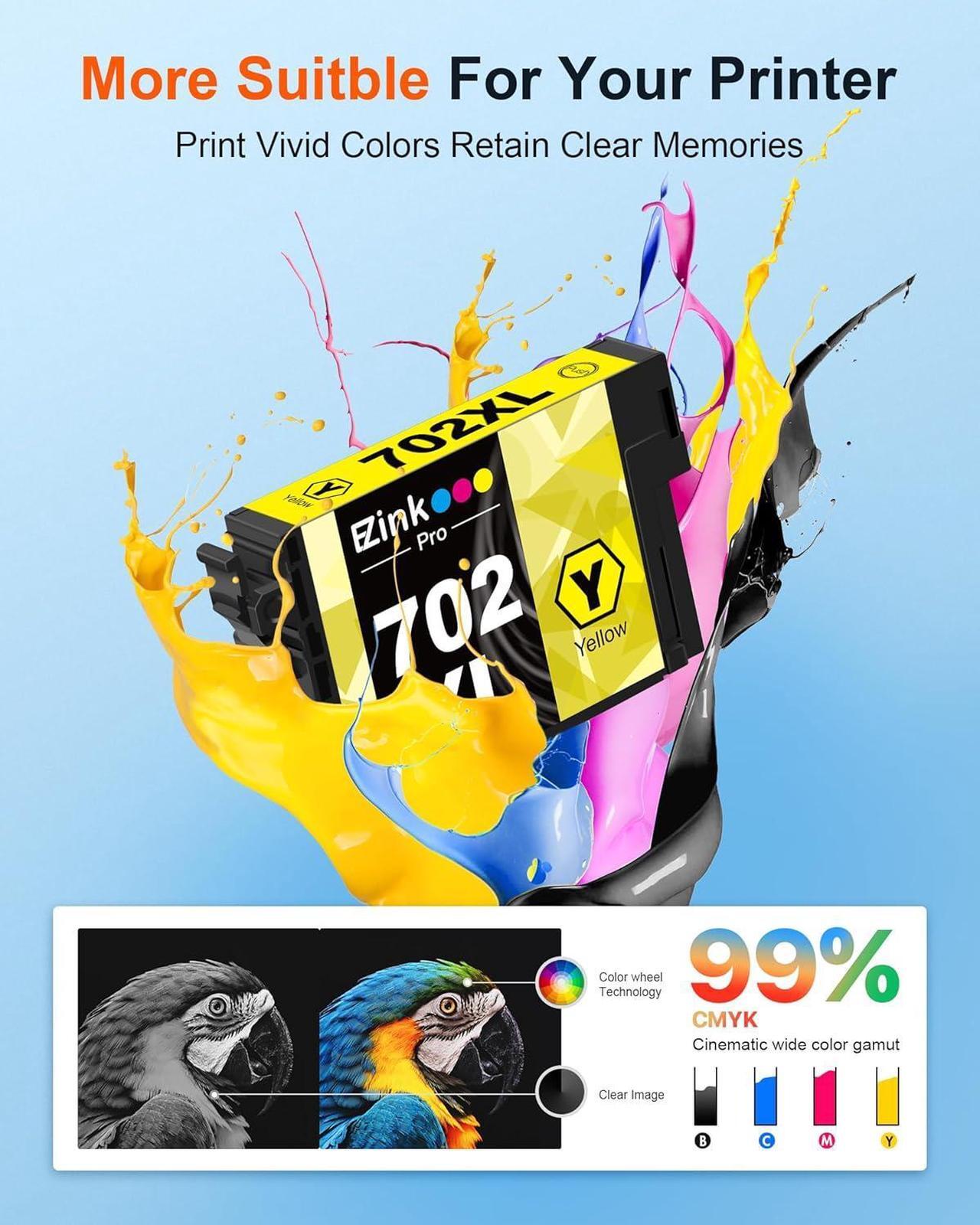 Alt view image 4 of 7 - E-Z Ink Pro Remanufactured Ink Cartridge Replacement for Epson 702XL 702 XL 702 T702 to use with Workforce Pro WF-3720 WF-3730 WF-3733 Printer (1 Large Black, 1 Cyan, 1 Magenta, 1 Yellow, 4 Pack)