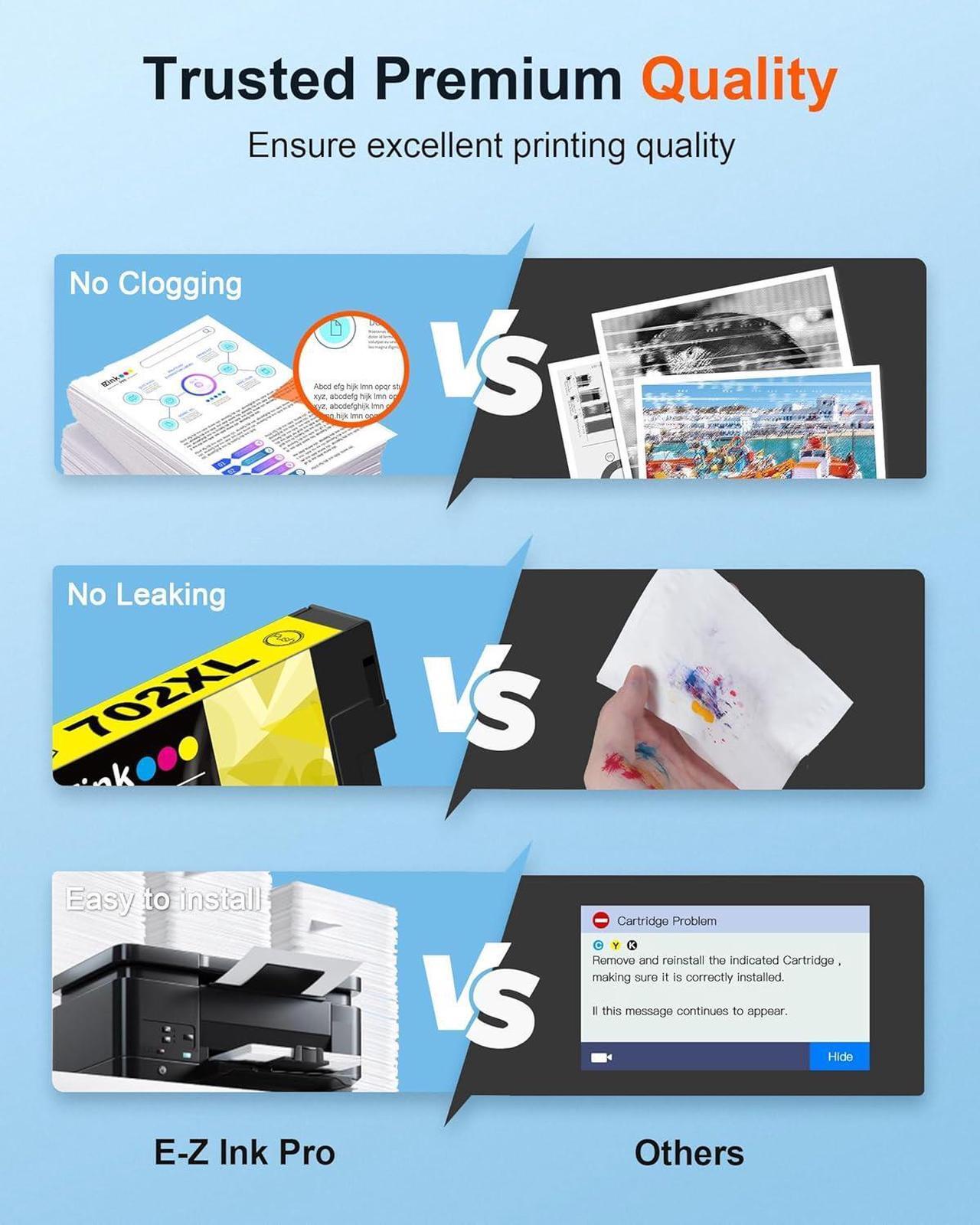 Alt view image 5 of 7 - E-Z Ink Pro Remanufactured Ink Cartridge Replacement for Epson 702XL 702 XL 702 T702 to use with Workforce Pro WF-3720 WF-3730 WF-3733 Printer (1 Large Black, 1 Cyan, 1 Magenta, 1 Yellow, 4 Pack)