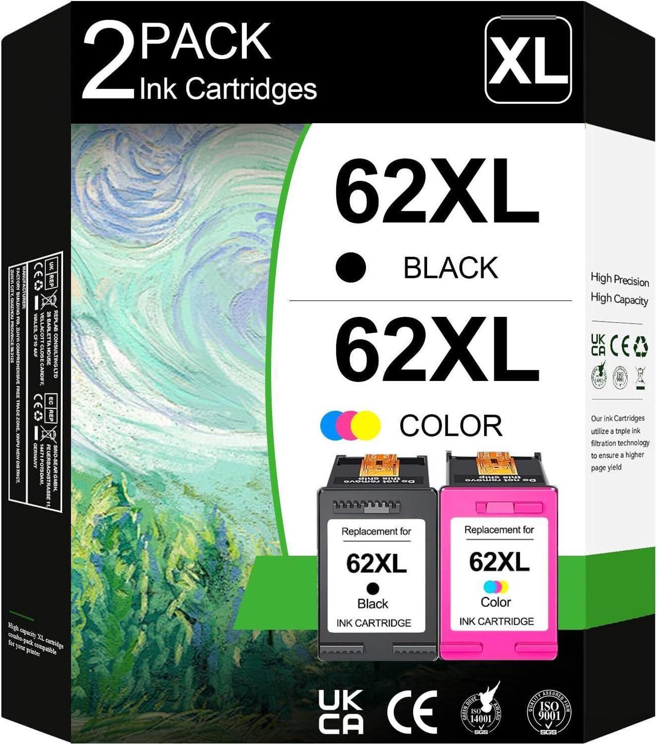 Main image of 62XL Ink Cartridges Black and Color Replacement for HP Ink 62 62XL for Envy 5540 5542 5640 5660 7640 7645 OfficeJet 5740 5741 5745 8000 8040 200 250 258 Printer (1 Black 1Color)
