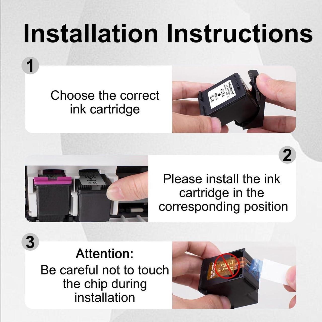 Alt view image 4 of 7 - 62XL Ink Cartridges Black and Color Replacement for HP Ink 62 62XL for Envy 5540 5542 5640 5660 7640 7645 OfficeJet 5740 5741 5745 8000 8040 200 250 258 Printer (1 Black 1Color)
