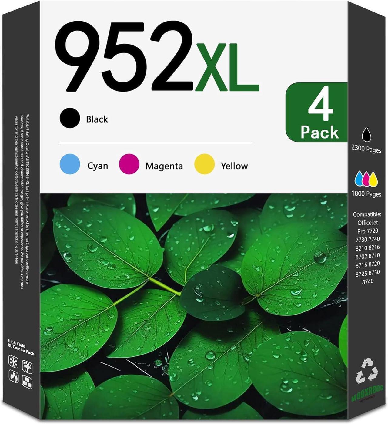 Main image of 952XL 952 Ink Cartridges High Yield (4-Pack, Black/Cyan/Magenta/Yellow) Compatible 952XL Ink Cartridges Replacement for HP 952XL Ink for OfficeJet Pro 8710 8210 8715 8720 8702 7740 Printer
