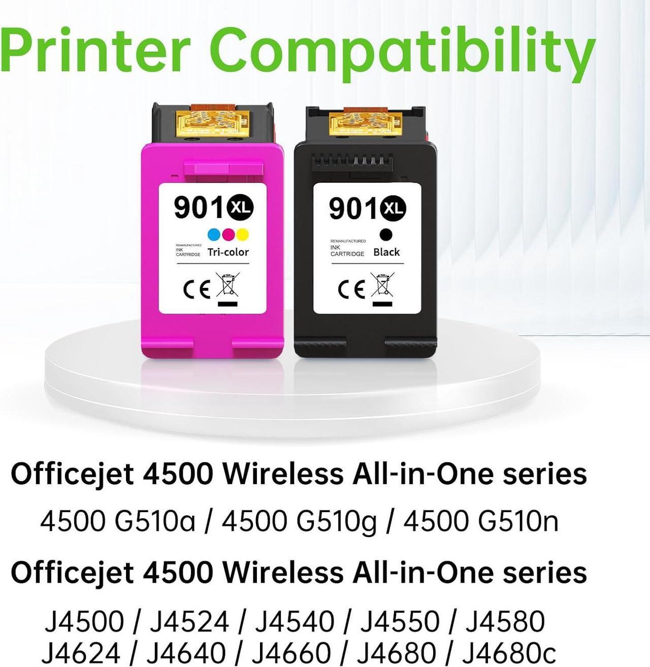 Alt view image 2 of 7 - 901XL Ink Cartridge Replacement for HP 901 Ink Cartridges Black/Color Combo Pack for Ink 901XL use for HP OfficeJet 4500, J4524, J4540, J4550, J4580, J4624, J4680 Printer 901XL (2 Pack)