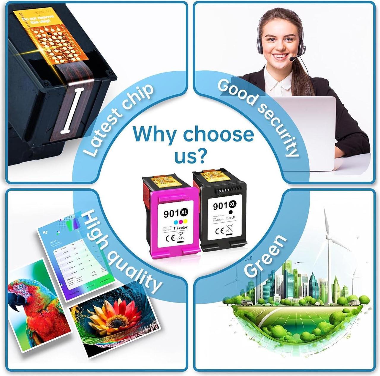 Alt view image 7 of 7 - 901XL Ink Cartridge Replacement for HP 901 Ink Cartridges Black/Color Combo Pack for Ink 901XL use for HP OfficeJet 4500, J4524, J4540, J4550, J4580, J4624, J4680 Printer 901XL (2 Pack)