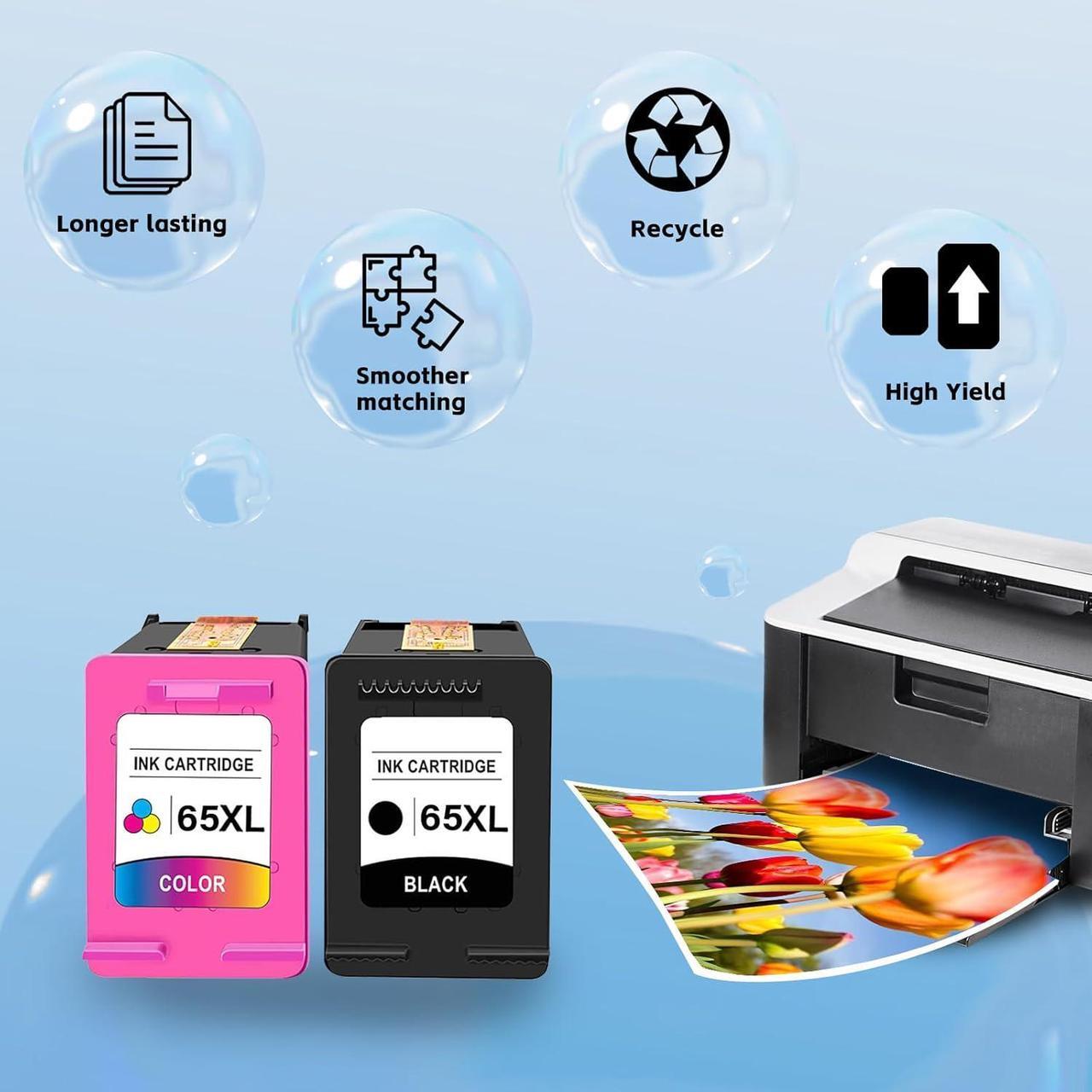 Alt view image 7 of 7 - 65 XL Ink Cartridges Black/Color Combo Pack for HP Ink 65 65XL for HP65 Ink Cartridge (2 Pack) Printer Ink for HP 65 for HP Deskjet 3755 3700 2600 3752 3722 2622 Envy 5055 5000 5052 5070 5010 AMP 100