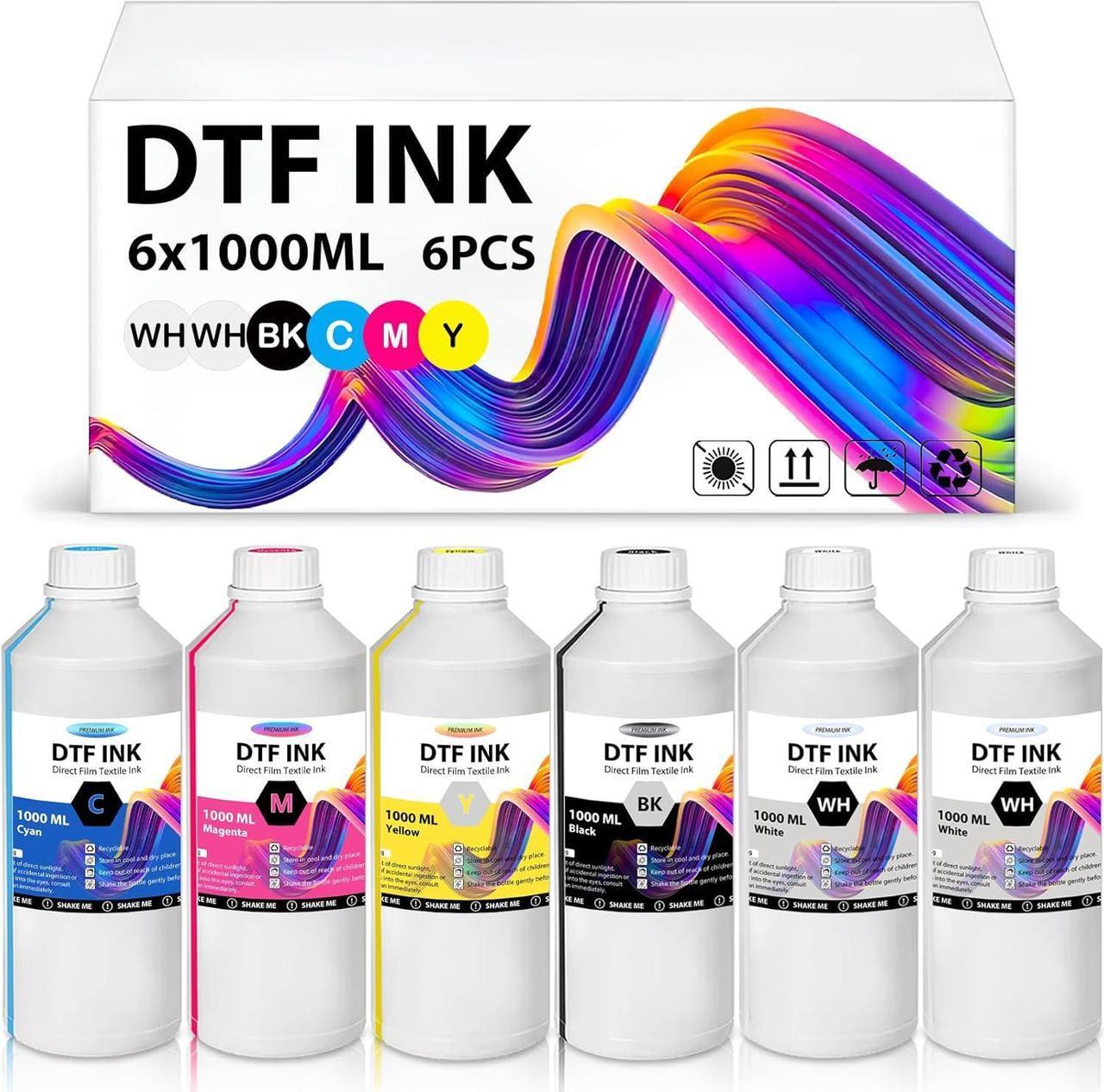 Main image of DTF Ink 6000ML DTF Transfer Ink for PET Film, Premium Pigment Ink Refill for P600 P800 DX5 DX7 R1390 XP600 i3200 4720 Printers, High Fluidity & Coverage (1000ML*6, 2W+BKCMY)