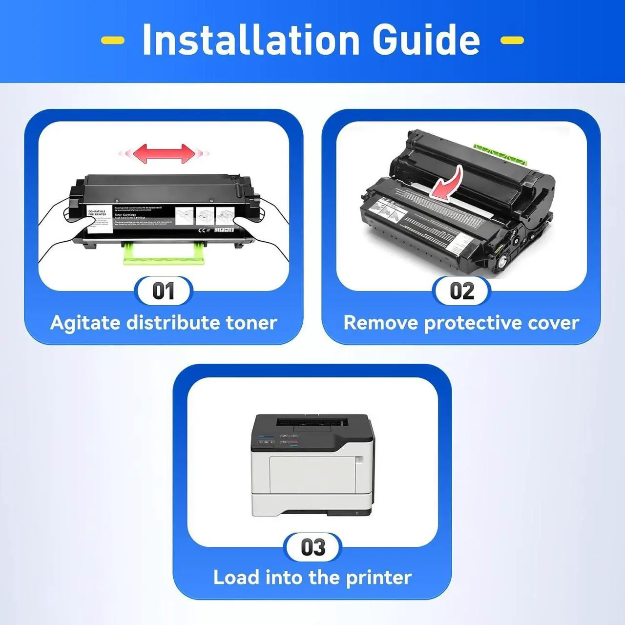 Alt view image 4 of 6 - 55B1H00 Toner Cartridge Black High Yield with Chip 15,000 Page-Yield Replacement for Lexmark MS331dn MS431dn MS431dw MX331adn MX431adw MX431adn MX432adwe MS331 MS431 MX331 MX431 Laser Printer 55b1000